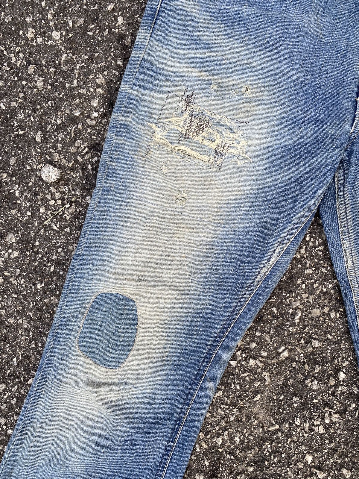 Japanese Brand × Lee Vintage Lee Blue Washed Distressed Patchwork Flare Denim Size US 32 / EU 48 - 6 Thumbnail