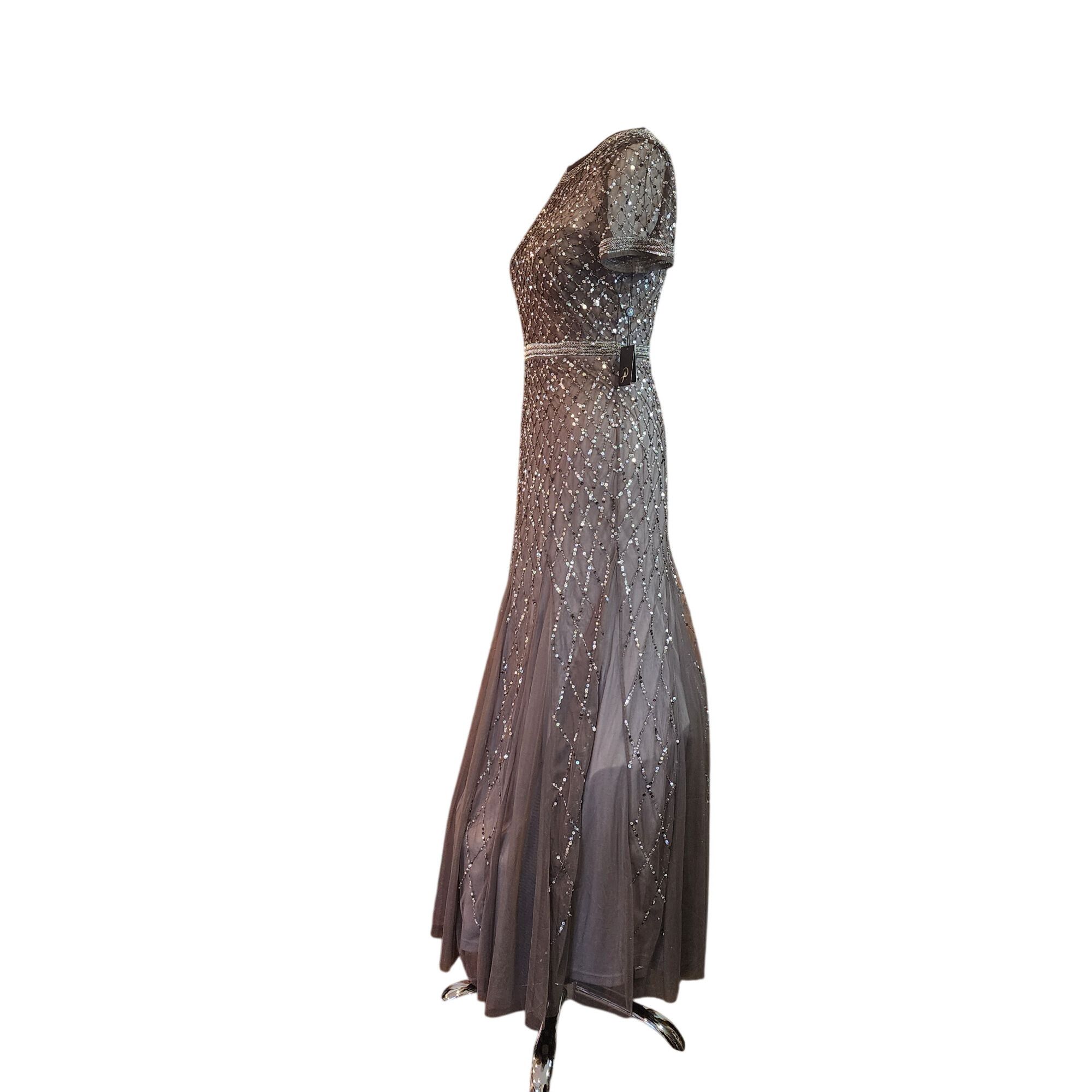 Adrianna Papell Adrianna Papell Short Sleeve Sequined Long Dress with Godets Size M / US 6-8 / IT 42-44 - 3 Thumbnail