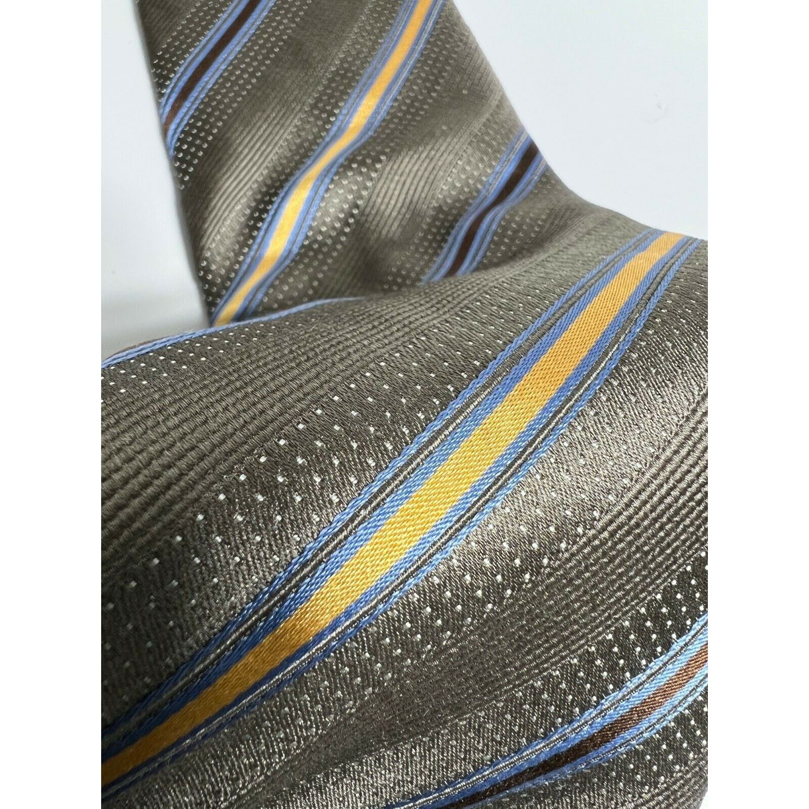 Canali Canali Men's Tie Italy Made Gray Blue Striped Silk Necktie Size ONE SIZE - 5 Thumbnail