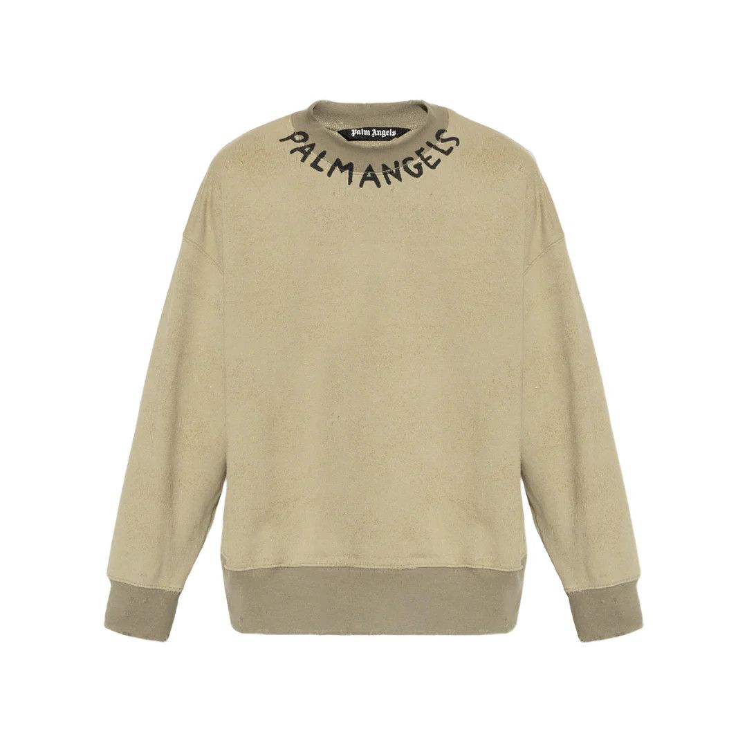 image of Palm Angels O1Mle0424 Neck Logo Sweatshirt In Beige, Men's (Size XS)