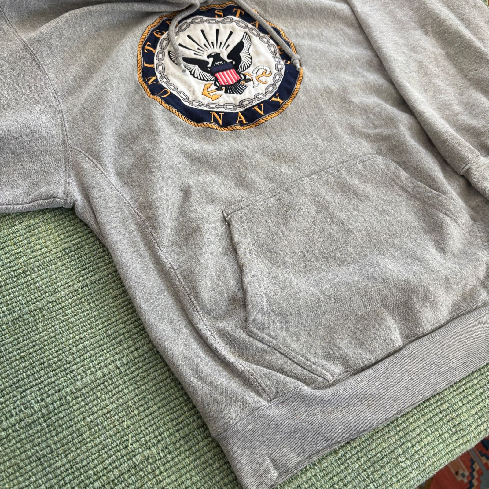 Steve And Barrys × Vintage Vintage US Navy Gray Embroidered Reverse Weave Style Hoodie Size US M / EU 48-50 / 2 - 6 Thumbnail
