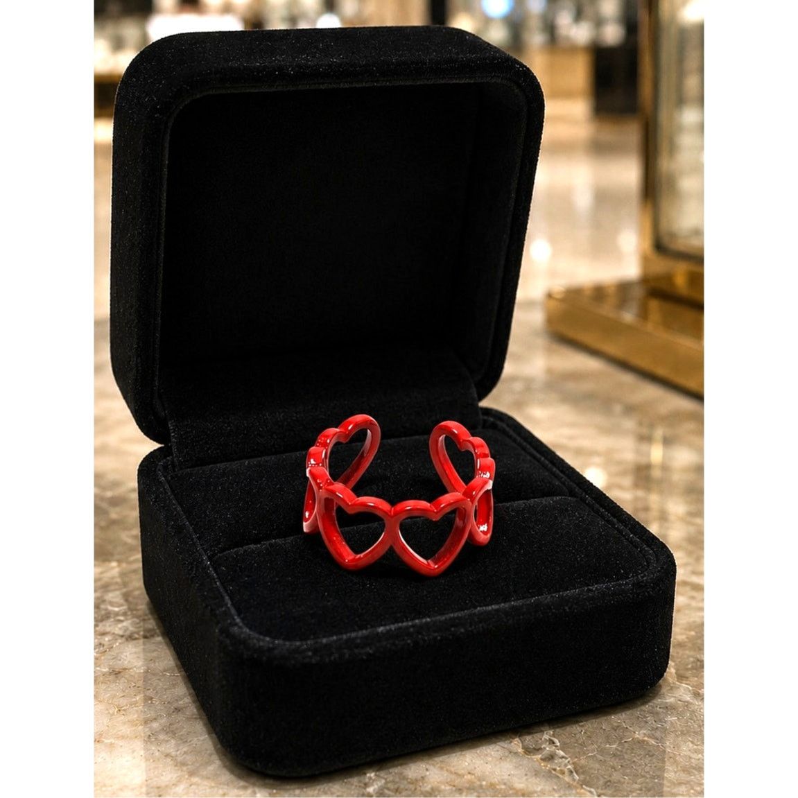 Other Vintage Inspired Hollow Heart Shaped Adjustable Ring Red Size ONE SIZE - 1 Thumbnail