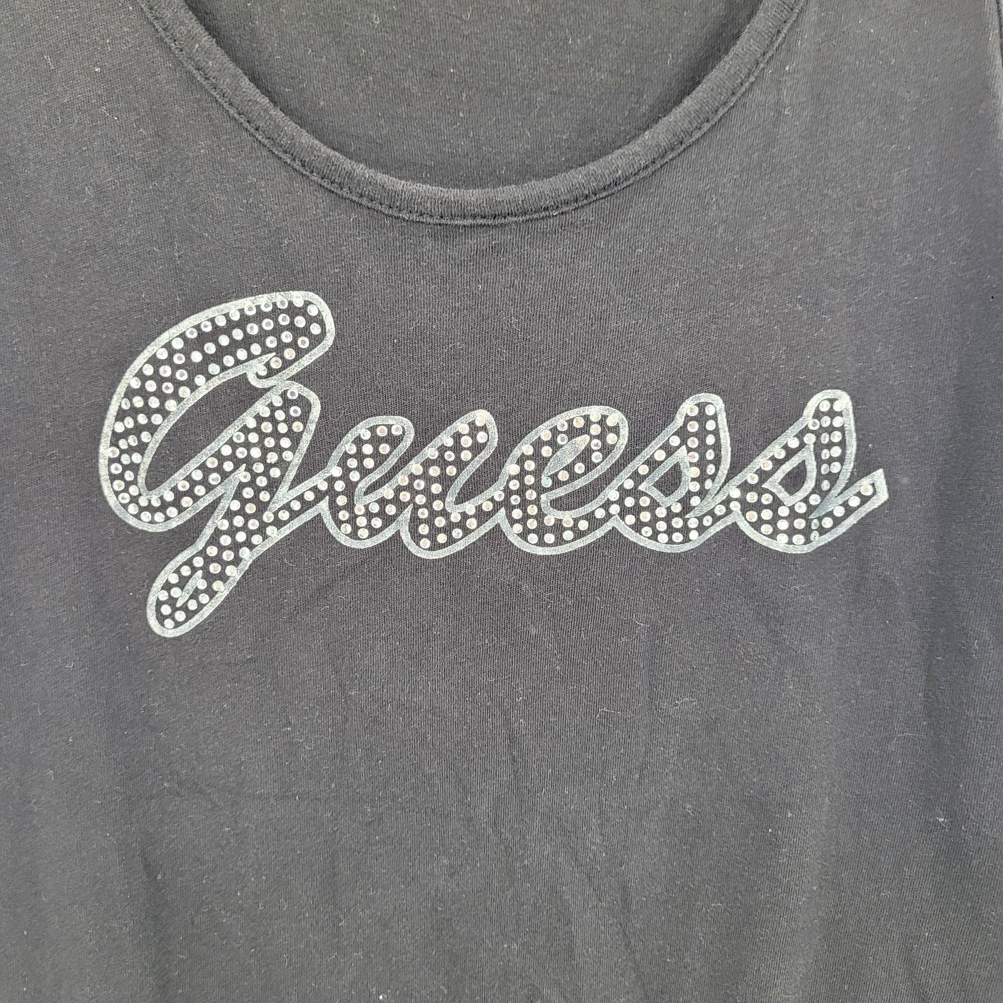 Guess Y2k Guess Black Sleeveless Tank Top Sz M Rhinestone Log Spel Size M / US 6-8 / IT 42-44 - 4 Thumbnail