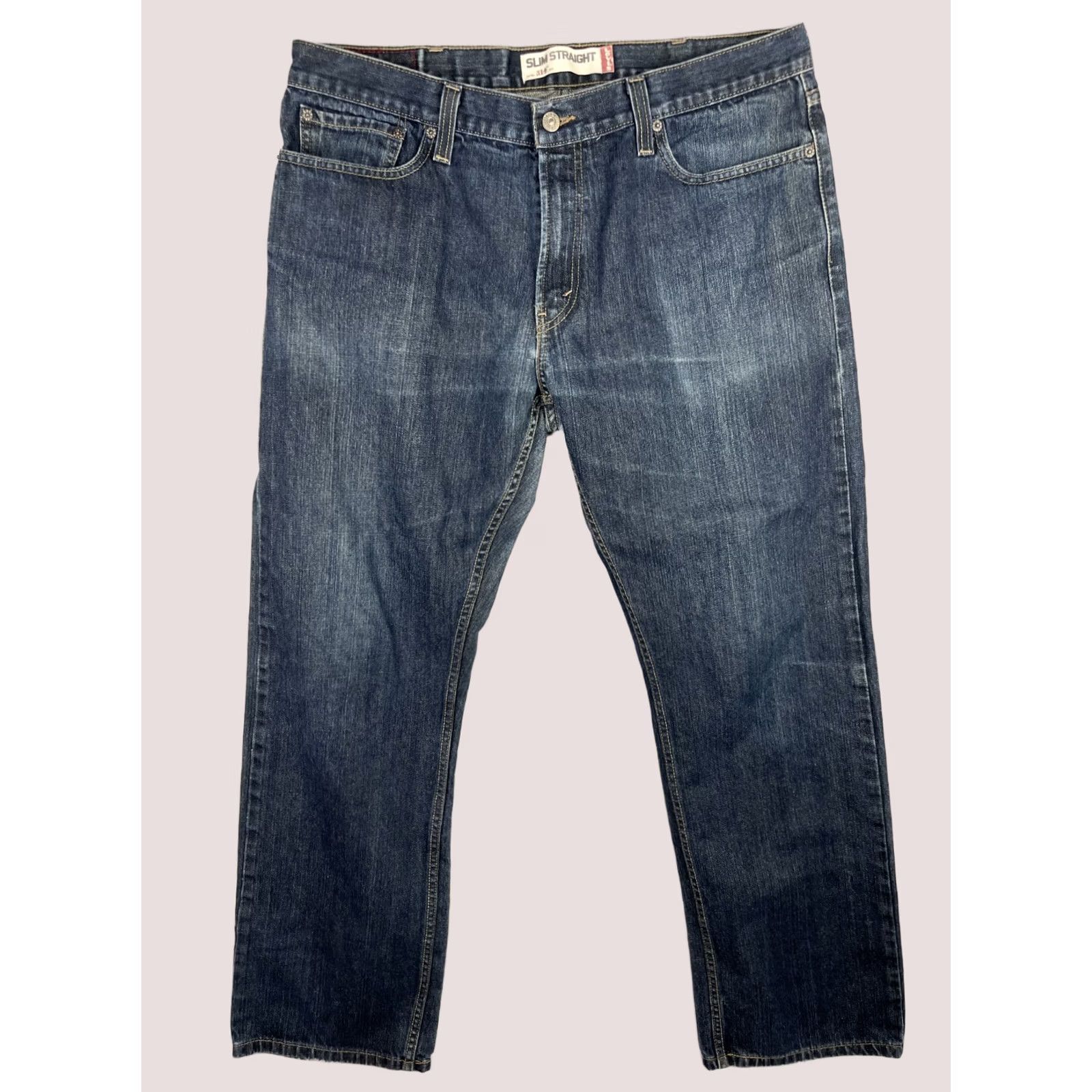 Levi's Levi's 514 Jeans Mens 38x32 Blue Denim Slim Straight Distressed Red Tab USA Logo 5-Pocket Jeans Mens Regular Jeans Size US 38 / EU 54 - 1 Thumbnail