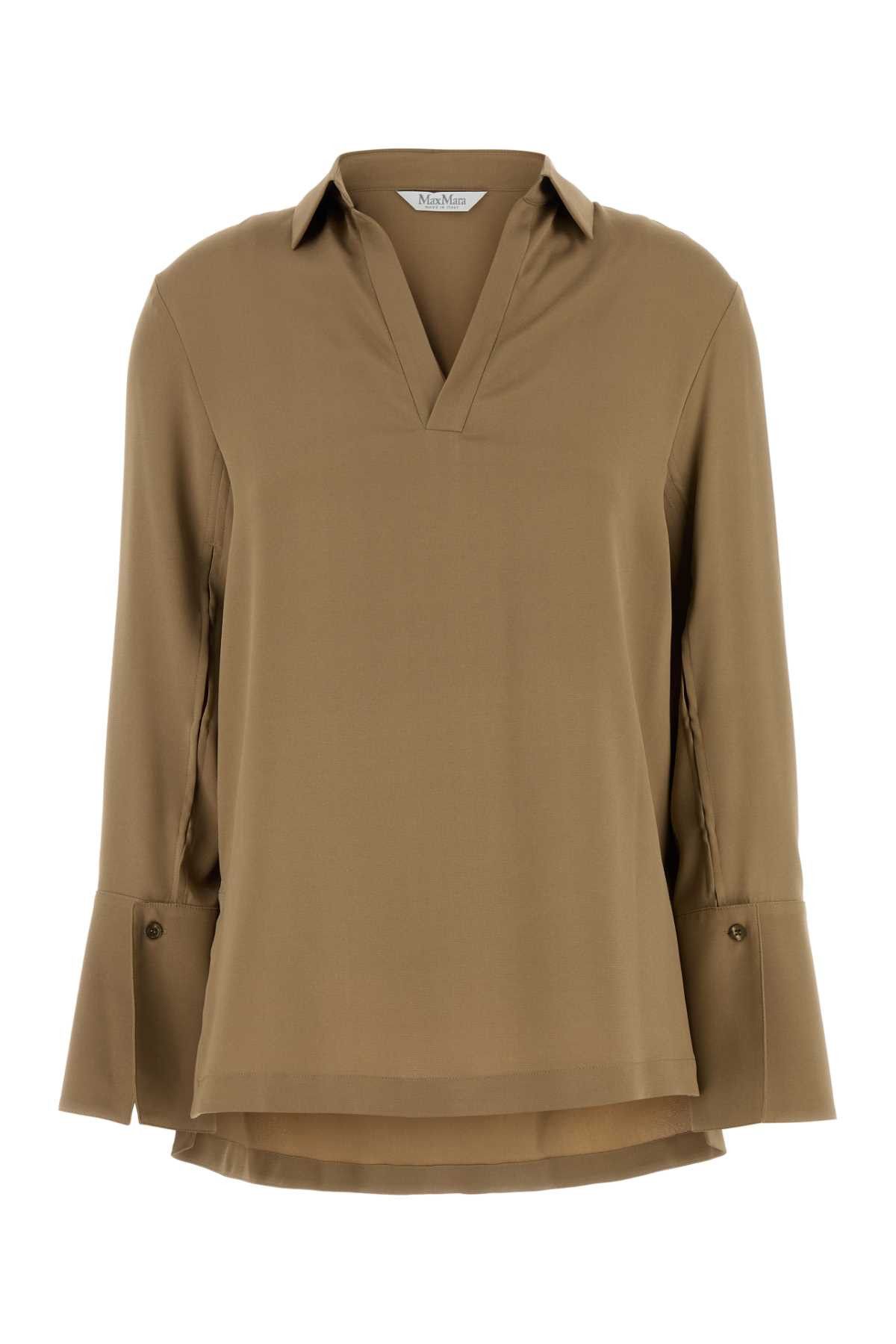 Max Mara Camel Stretch Crepe Dover Blouse Size S / US 4 / IT 40 - 1 Thumbnail