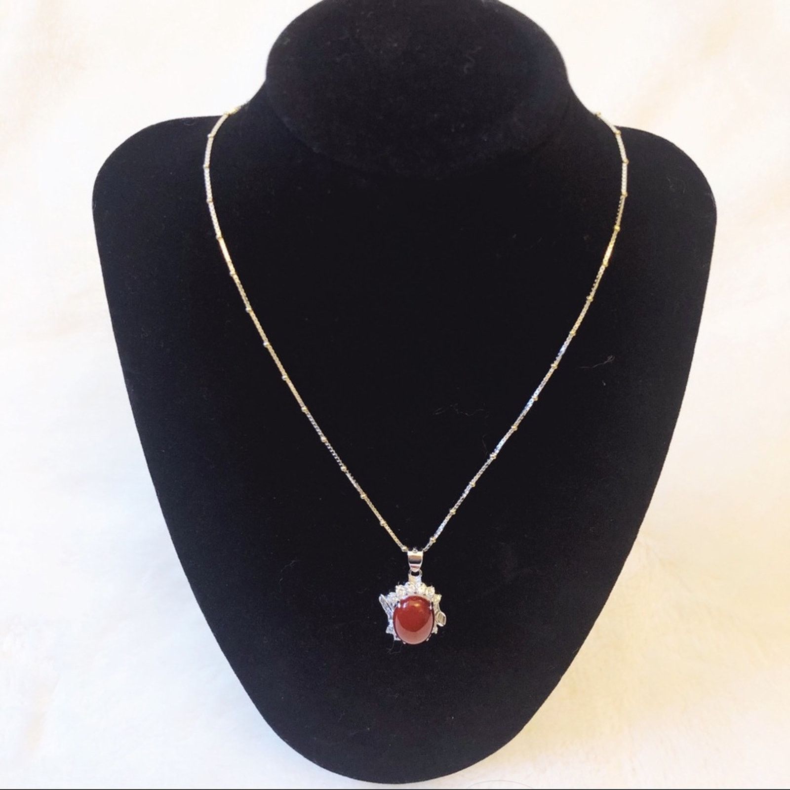 Other Sterling Silver Red Crystal Pendant Necklace Size ONE SIZE - 6 Thumbnail