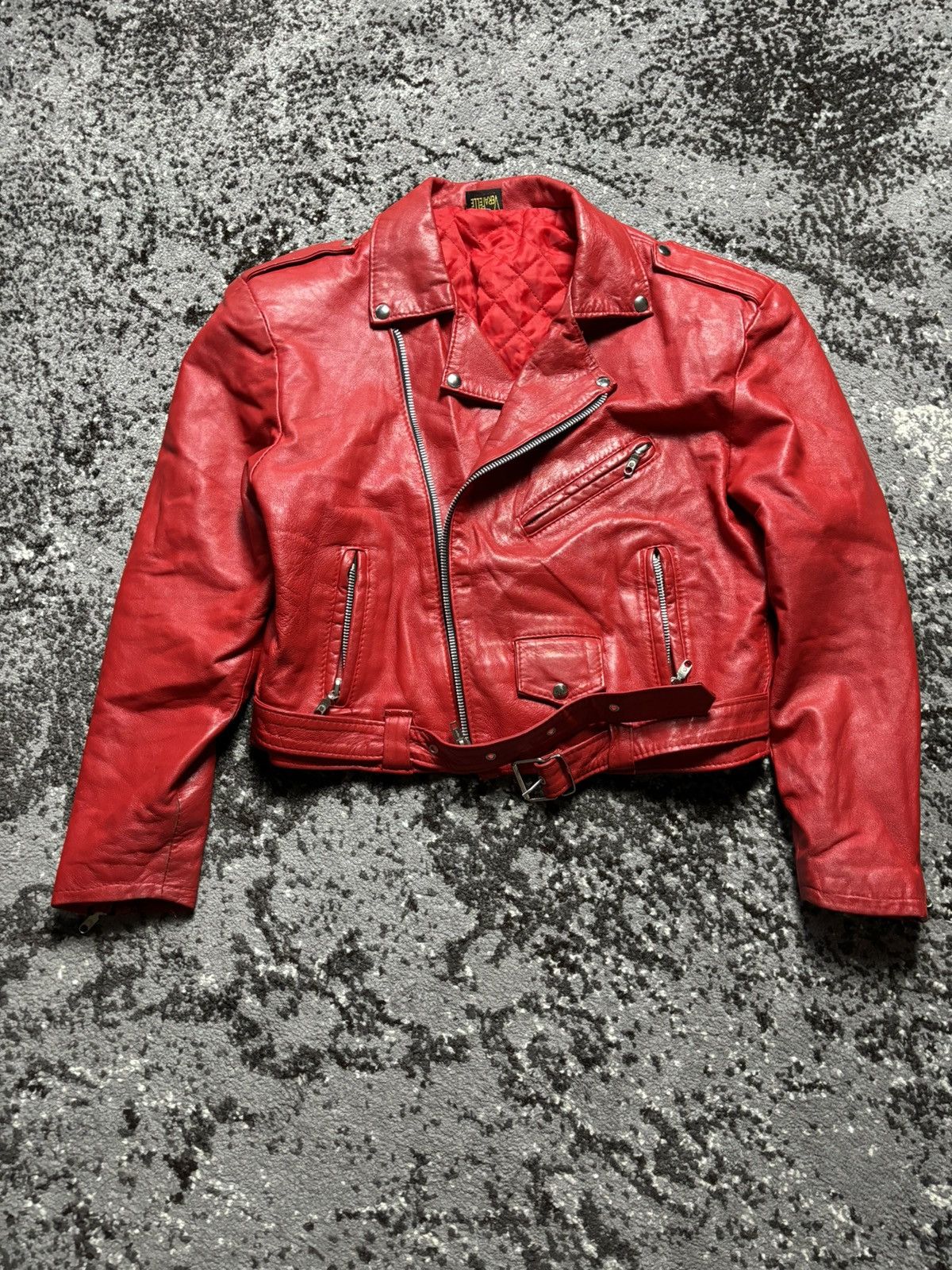 Japanese Brand × Vera Pelle Red leather biker jacket Vera Pelle with silver buckle Size M / US 6-8 / IT 42-44 - 1 Thumbnail