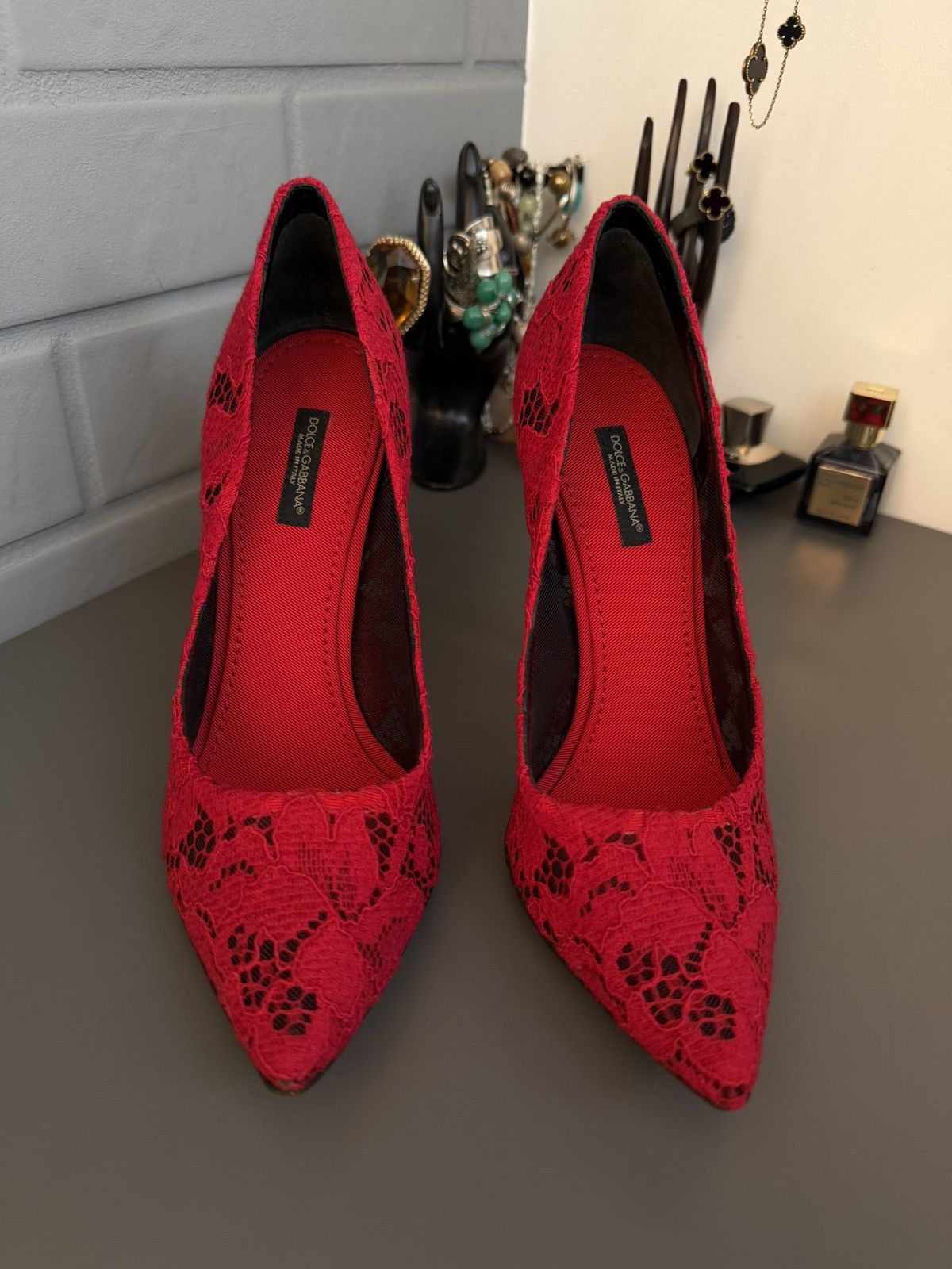 Dolce & Gabbana Lace high-heeled shoes Red Size 37 Size US 7 / IT 37 - 1 Thumbnail