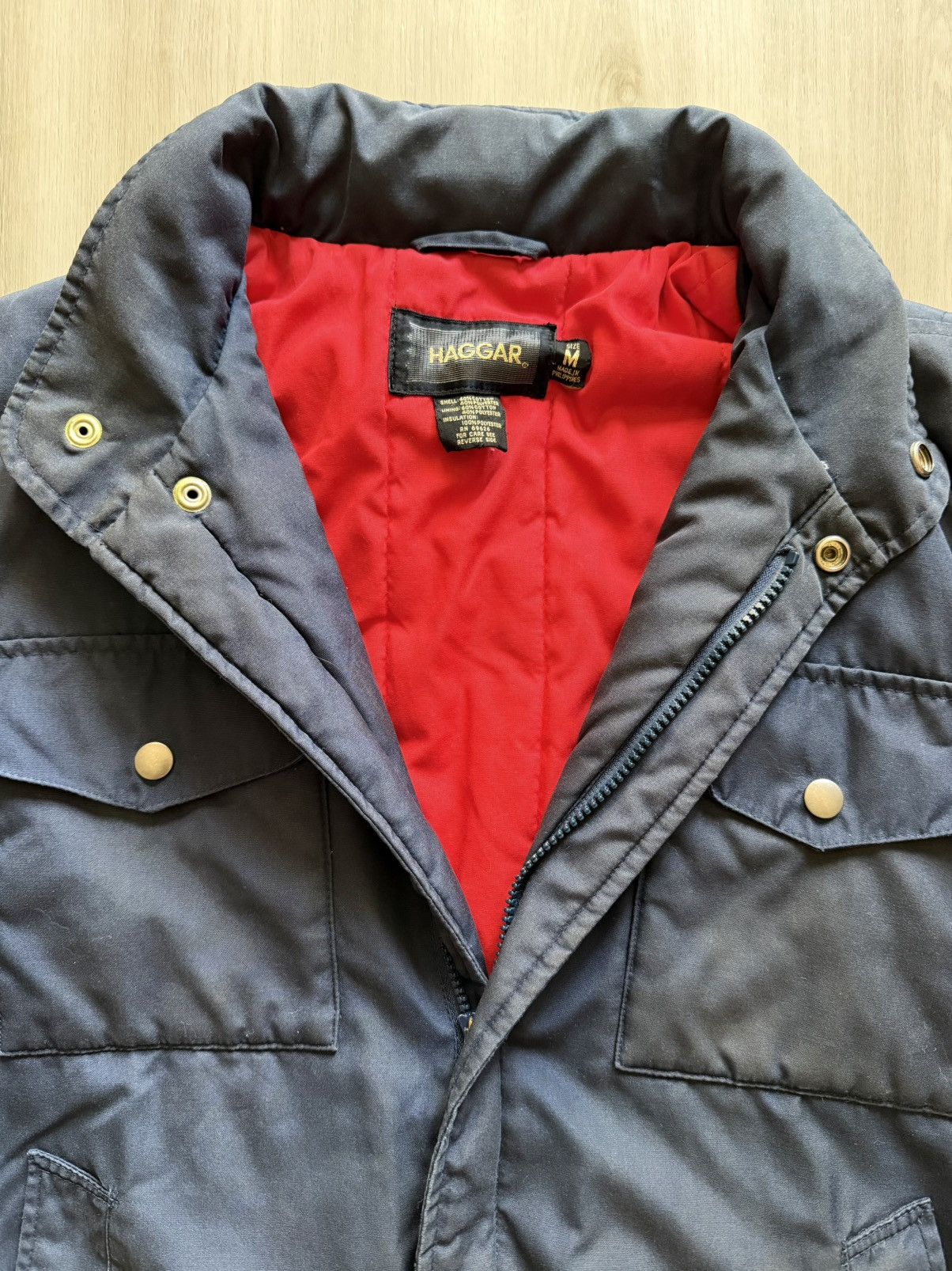 Haggar Vtg Haggar Puffer Bomber w/ Hidden Hood Sz M *stains 90s 80s Size US M / EU 48-50 / 2 - 2 Thumbnail