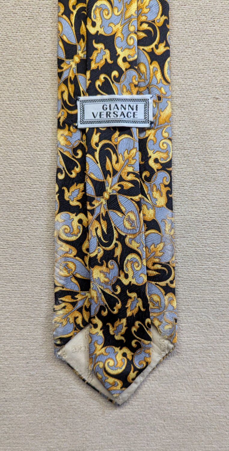 Versace Vintage Gianni Versace Silver & Gold Paisley Silk Tie Size ONE SIZE - 3 Thumbnail
