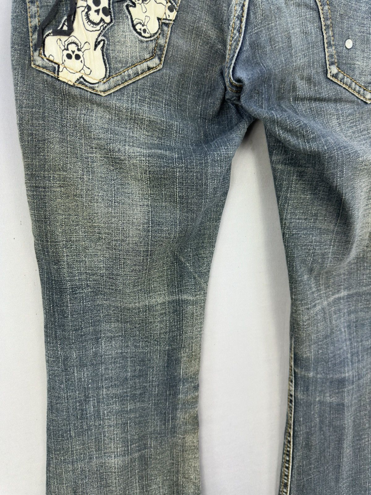 If Six Was Nine B.C.B.G Cross Skull Distressed Flared Jeans Size US 33 - 7 Thumbnail