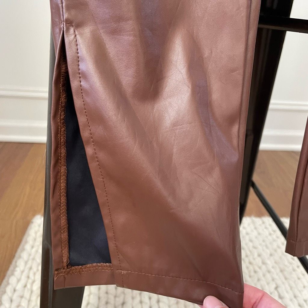Other S Betro Faux Vegan Leather Brown Side Zip Pants M Long 34” Size 28" / US 6 / IT 42 - 3 Thumbnail