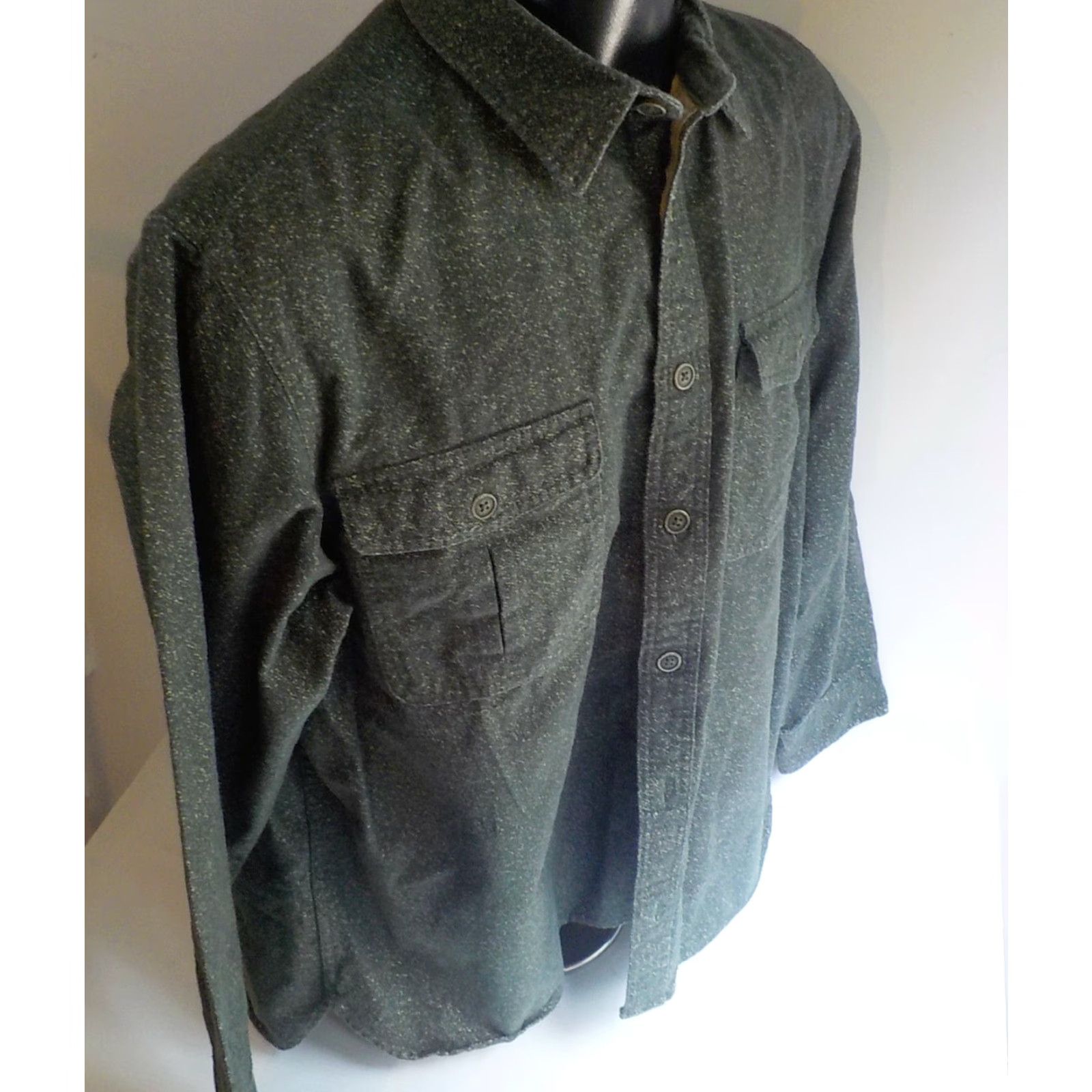 Vintage FREEDOM FOUNDRY Flannel Shirt Green/Ivory XL Heavyweight Button-Front Speckled Casual Shirt Mens Slim Size US XL / EU 56 / 4 - 3 Thumbnail