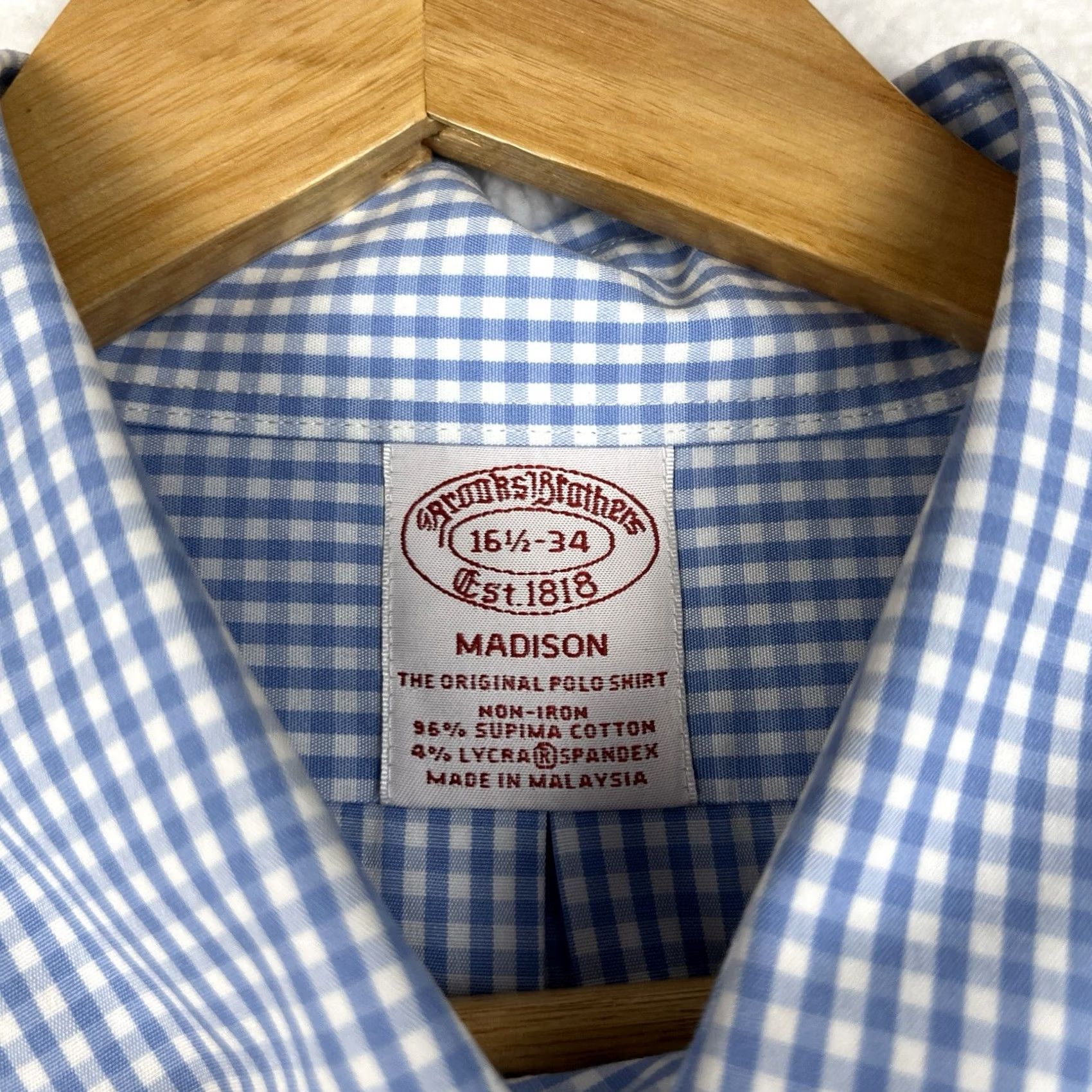 Brooks Brothers Brooks Brothers Oxford Button Up Shirt - Blue Gingham Plaid Supima Cotton - 16.5 Long Sleeve Size US XL / EU 56 / 4 - 2 Thumbnail