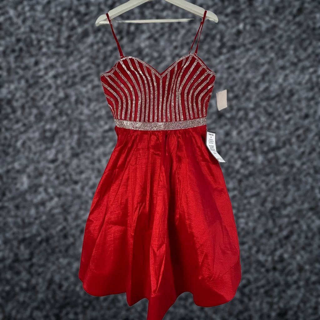 Vintage Crystal Doll Dress Juniors' Size 5 Red/Silver Rhinestone Fit & Flare Mini New Size S / US 4 / IT 40 - 1 Thumbnail