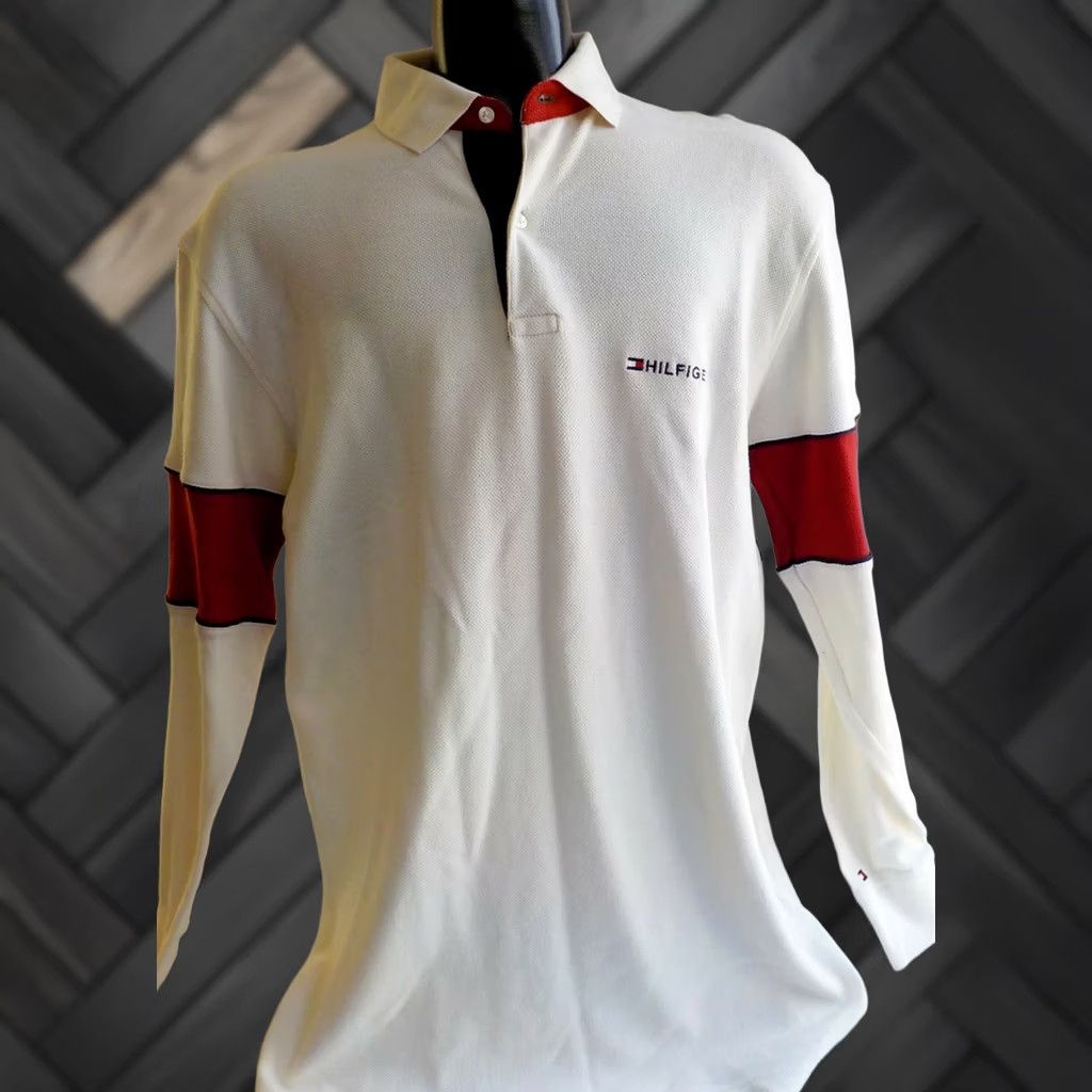 Tommy Hilfiger TOMMY HILFIGER Mens LS Rugby Shirt HILFIGER Spellout Ivory/Red/Blue LARGE Rugby Shirt Mens L Ivory Red Blue Size US L / EU 52-54 / 3 - 1 Thumbnail