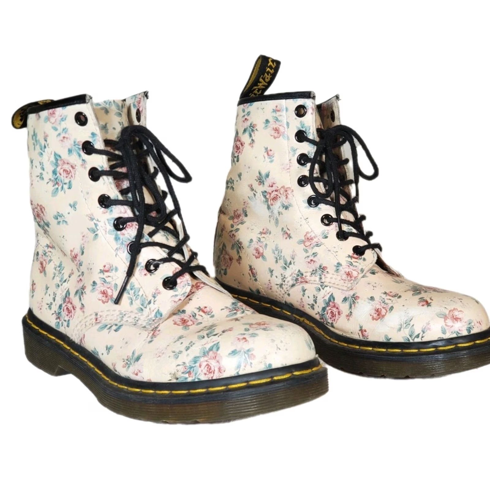 Dr. Martens VINTAGE Dr. Martens 1460 Boots Women’s US 8 Pink Rose 8-Eye Leather Softy T Combat Casual Workwear Grunge Hippie Retro Streetwear Flower Roses Size US 8 / IT 38 - 2 Thumbnail
