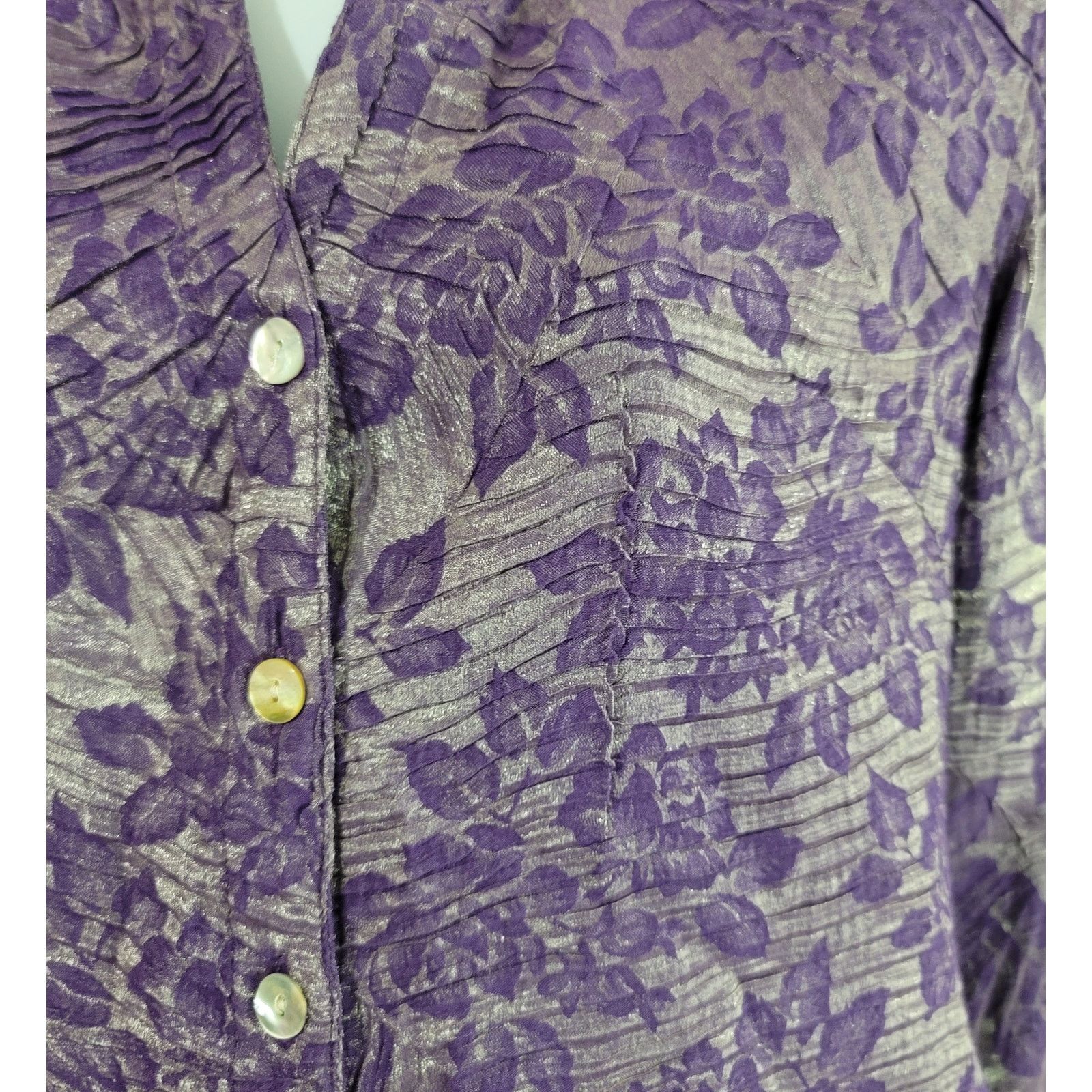 Other Scott Taylor Silver Purple Floral Ruched Button Up Top Small Size S / US 4 / IT 40 - 2 Thumbnail