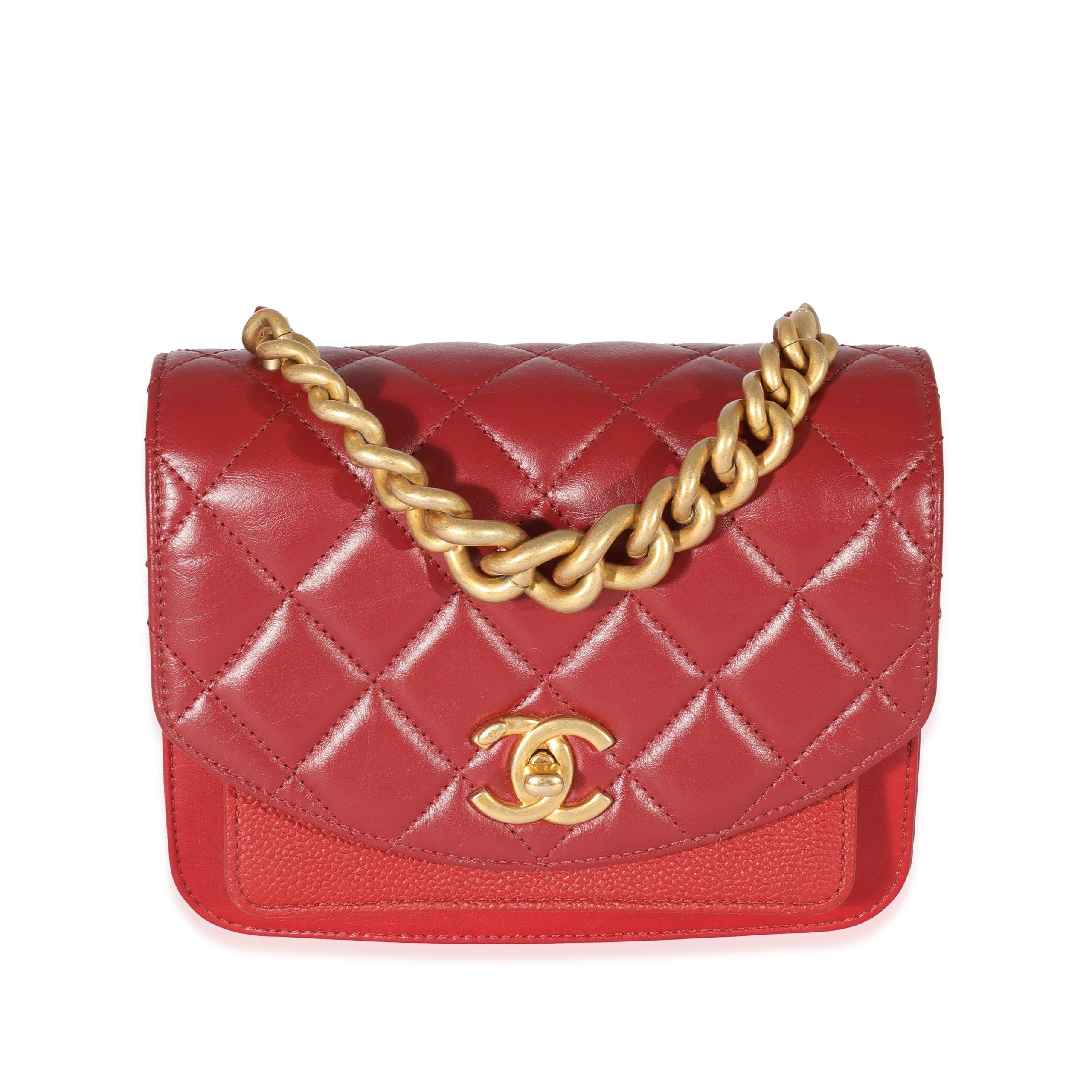 Chanel Red Leather Top Chain Flap Bag