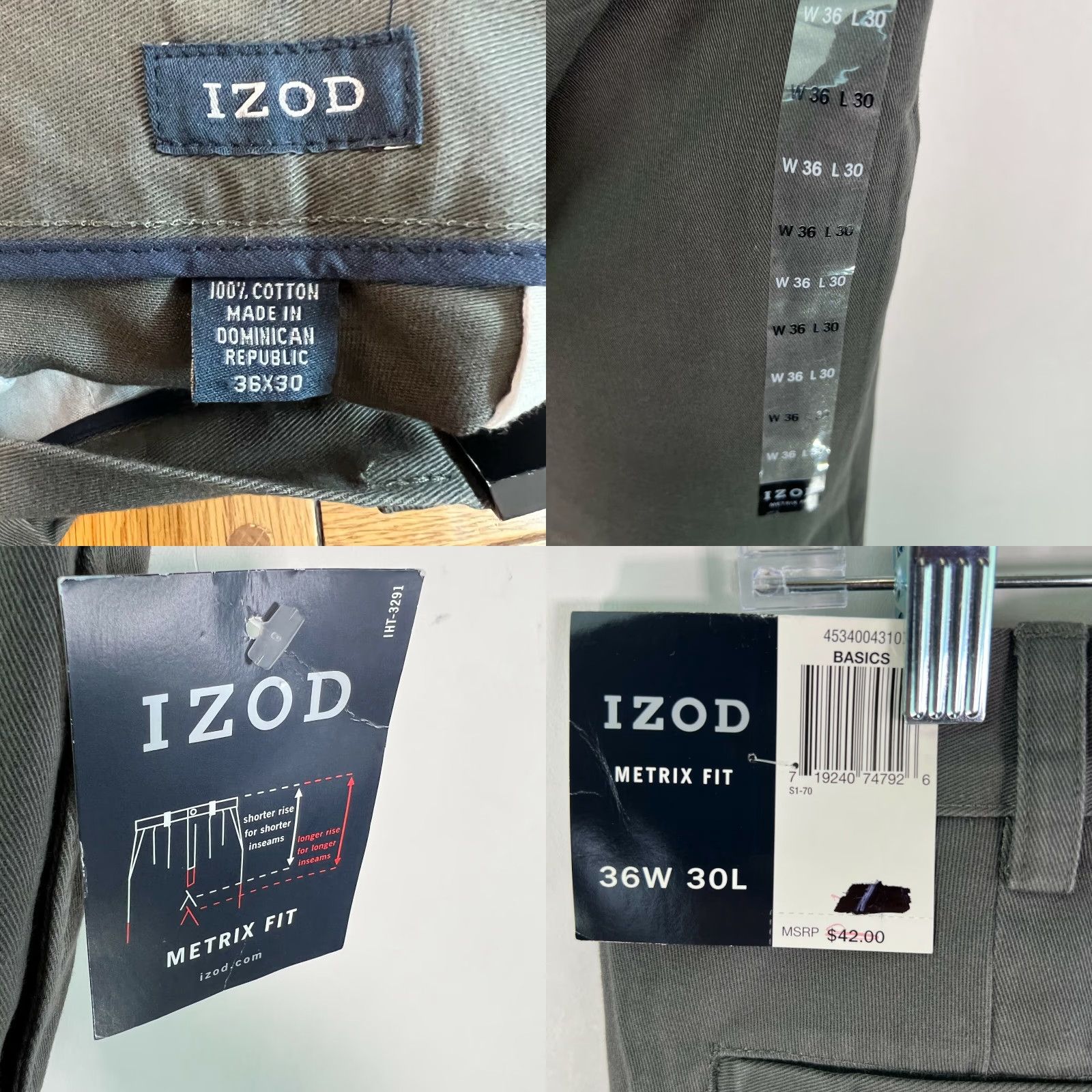 Izod IZOD Chino Pants Men Metrix Fit 36W 30L Gray, 100% Cotton, Wrinkle Resistant, Belt Loops, Cuffed, Plain/Solid, Business Casual, Size 36X30, Mens Size US 36 / EU 52 - 8 Thumbnail