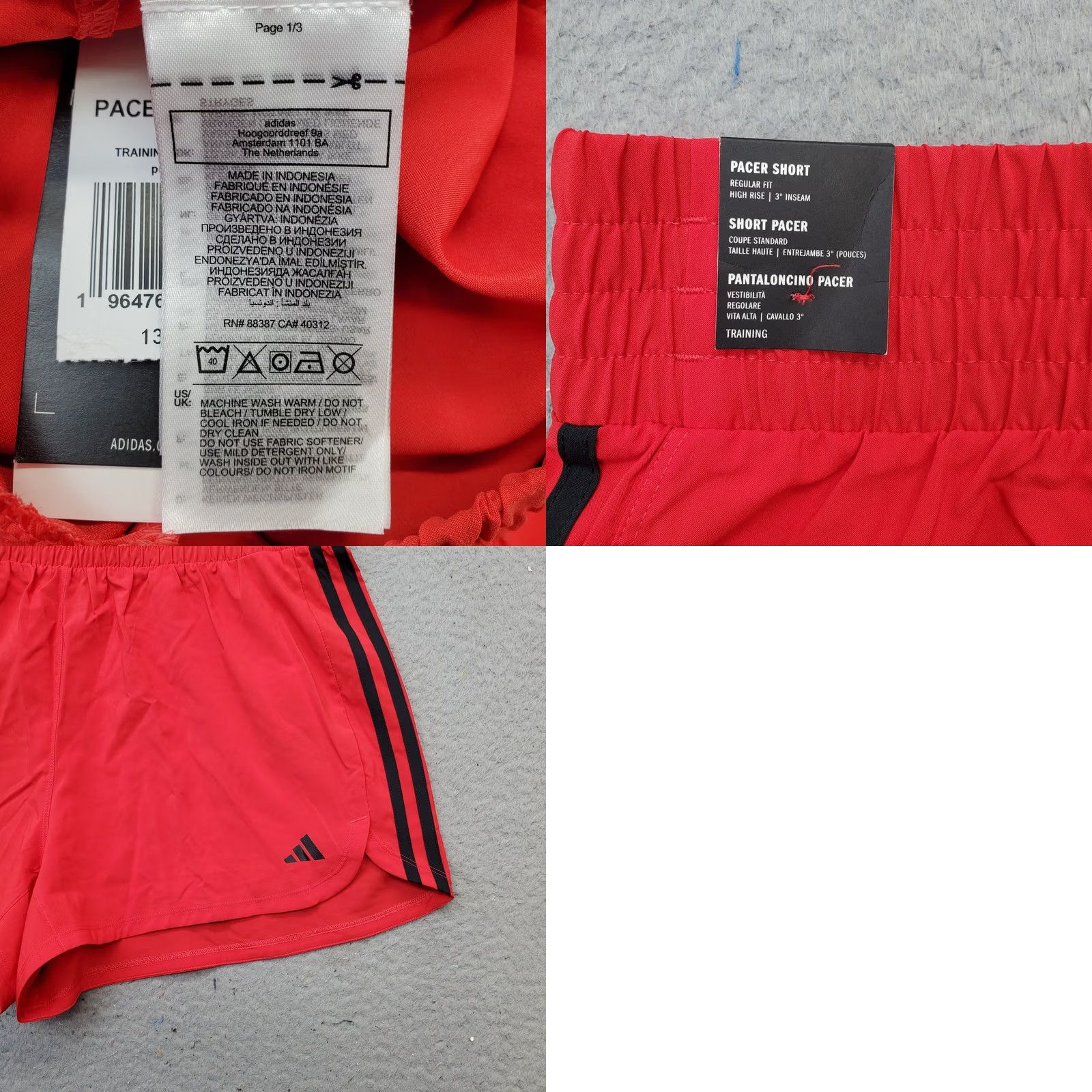 Adidas Adidas Pacer Training Shorts Mens XL Red 3-Stripes Woven High-Rise Pull On JD2287 Size US 36 / EU 52 - 8 Thumbnail
