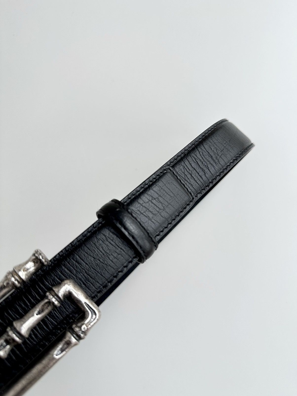 Gucci Vintage Gucci Metal Bamboo Silver Buckle Leather Belt 114637 Size 28 - 11 Thumbnail