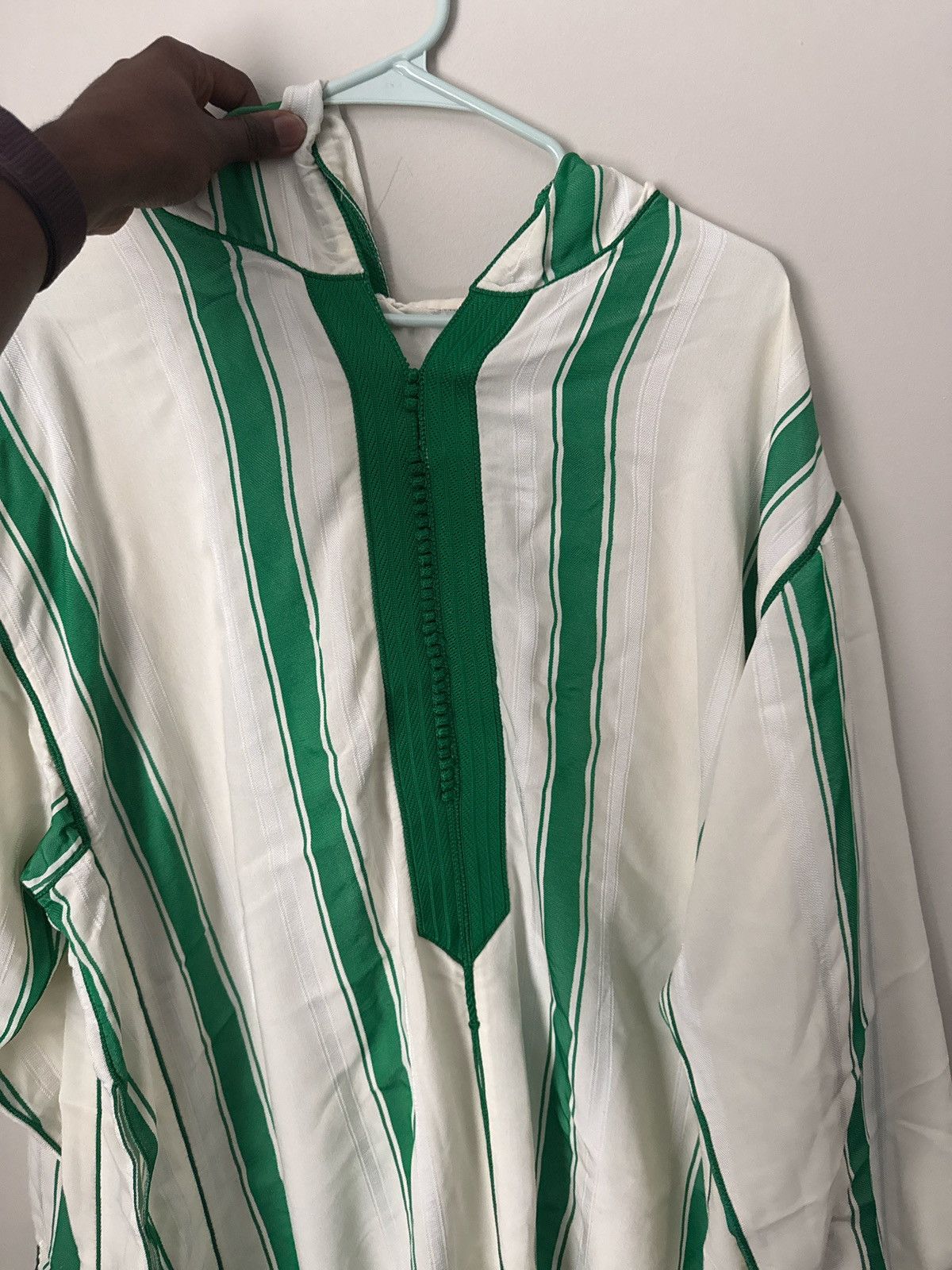 Green and cream morrocan hoodie thobe