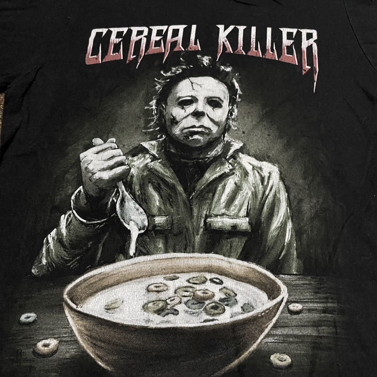 Vintage Vintage 90s Cereal Killer Graphic Tee Black Goth Faded S Size US S / EU 44-46 / 1 - 4 Thumbnail