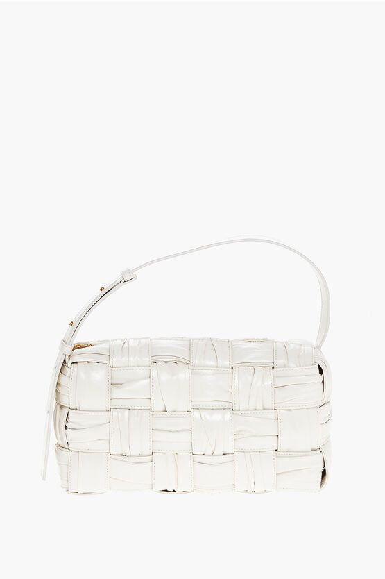 Bottega Veneta Zipped Closure Intreccio Plissè Shoulder Bag in White, Women's