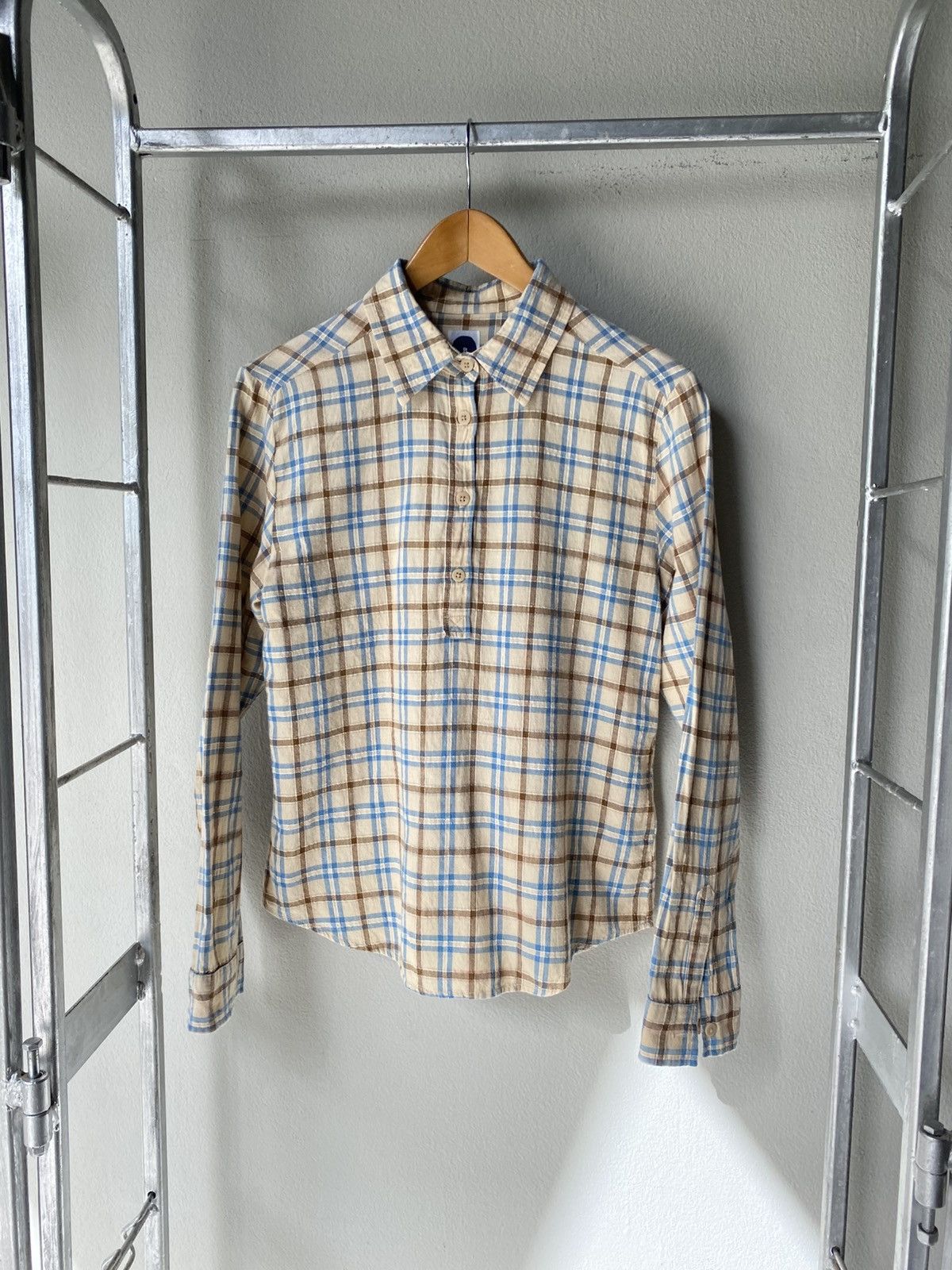 45rpm 45rpm R Beige and Blue Plaid Button-Up Shirt Size S / US 4 / IT 40 - 1 Thumbnail