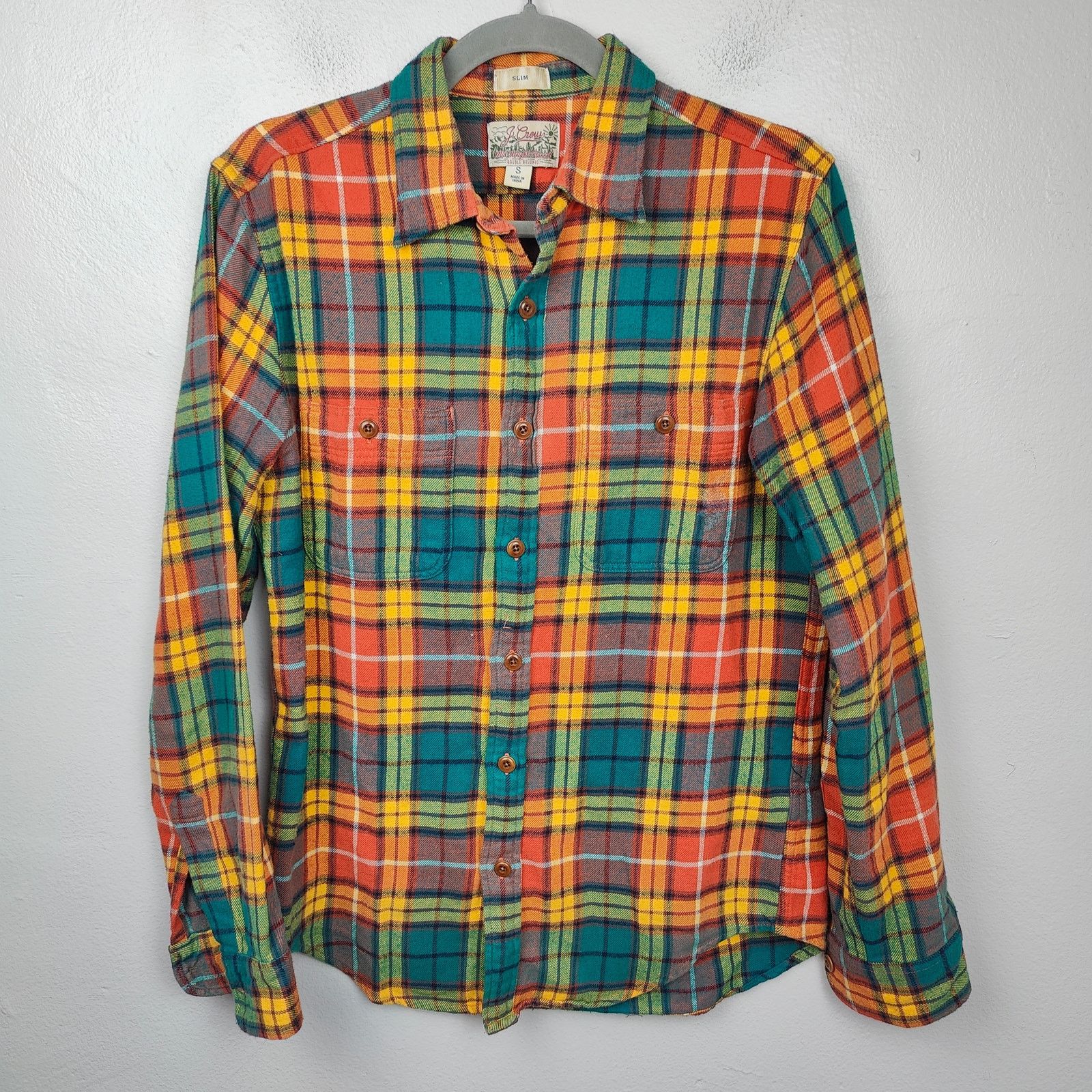 J.Crew J Crew Mid Weight Flannel Shirt Small Slim Fit Orange Green Size US S / EU 44-46 / 1 - 1 Thumbnail