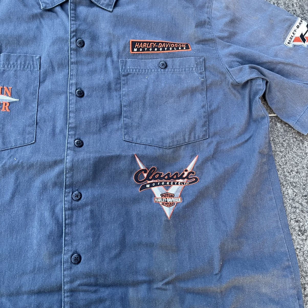 Harley Davidson × Vintage Vintage Harley Davidson V-Twin Navy Blue Shirt Size US XL / EU 56 / 4 - 3 Thumbnail