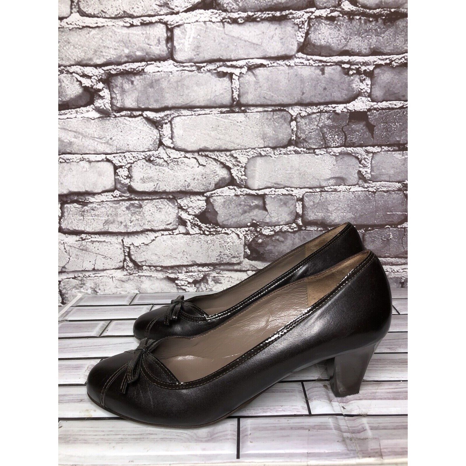 Other GIORGIA B. Brown Leather Patent Bow Pumps Dress Heels Women’ Size US 7.5 / IT 37.5 - 2 Thumbnail
