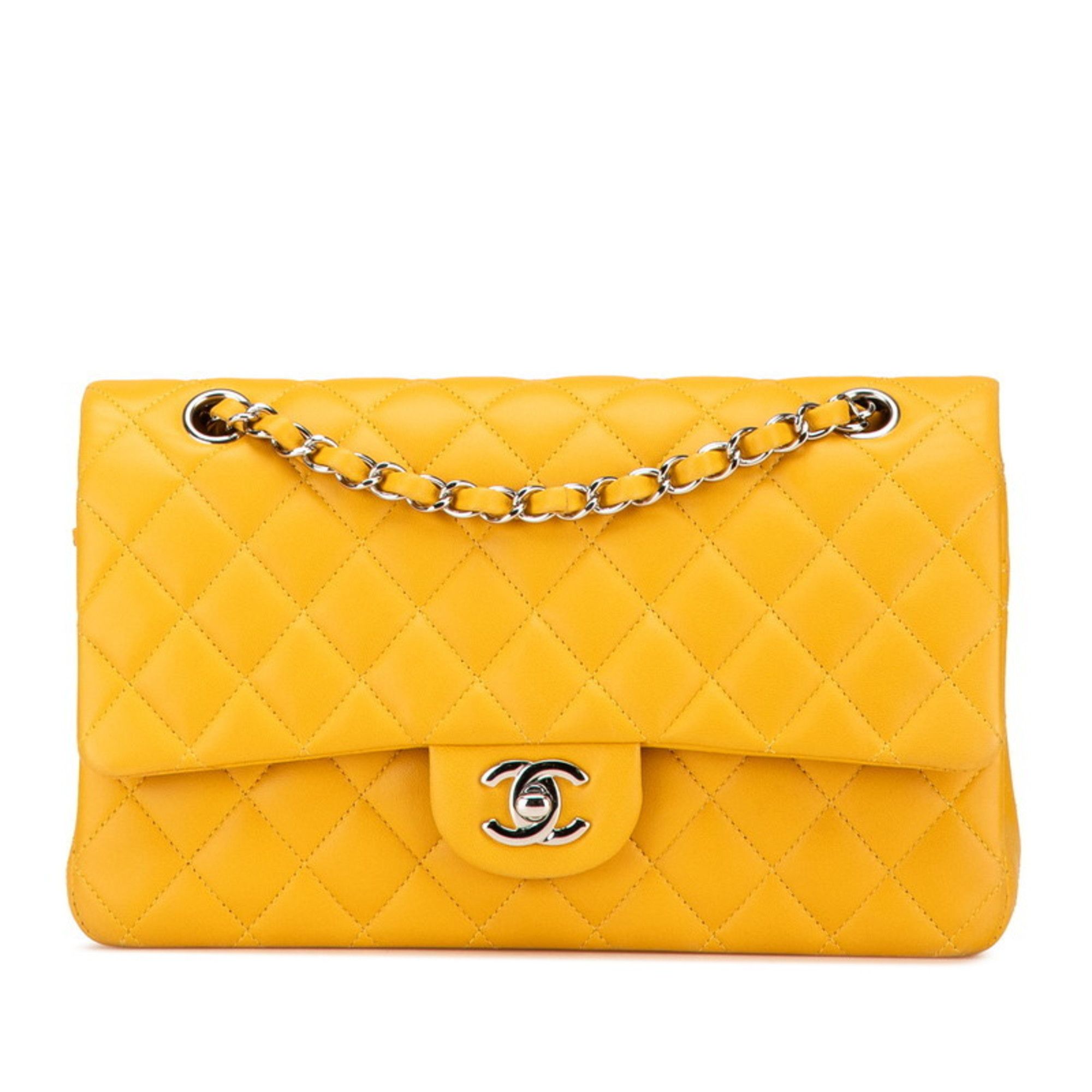 Chanel CHANEL Matelasse Coco Mark Double Flap Chain Shoulder Bag in Yellow and Silver Lambskin for Women Size ONE SIZE - 1 Thumbnail