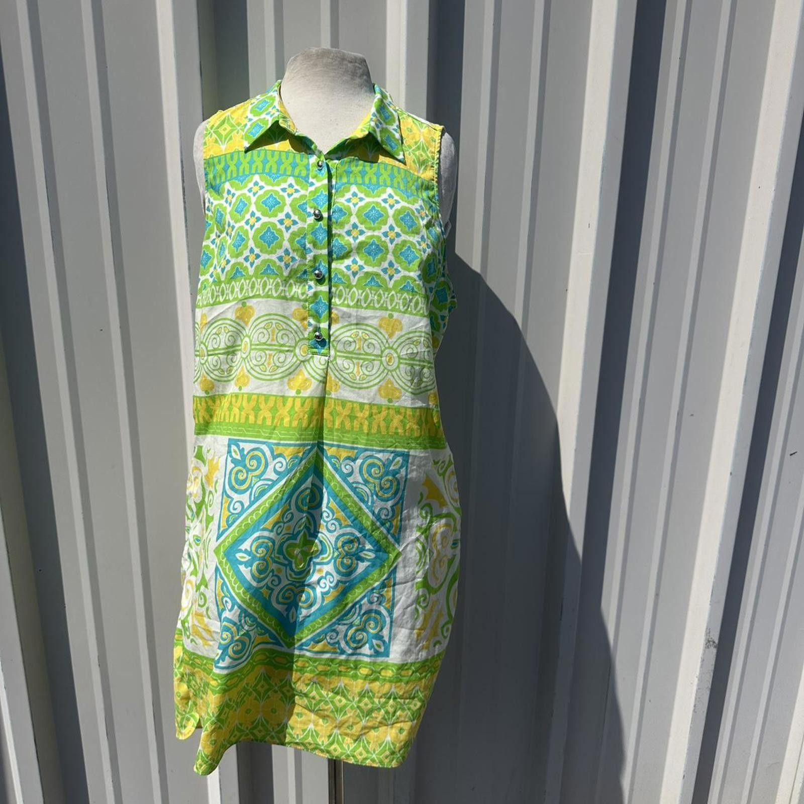 Other Green and yellow vintage 70s A-line mini dress #retro #boho Size M / US 6-8 / IT 42-44 - 2 Thumbnail