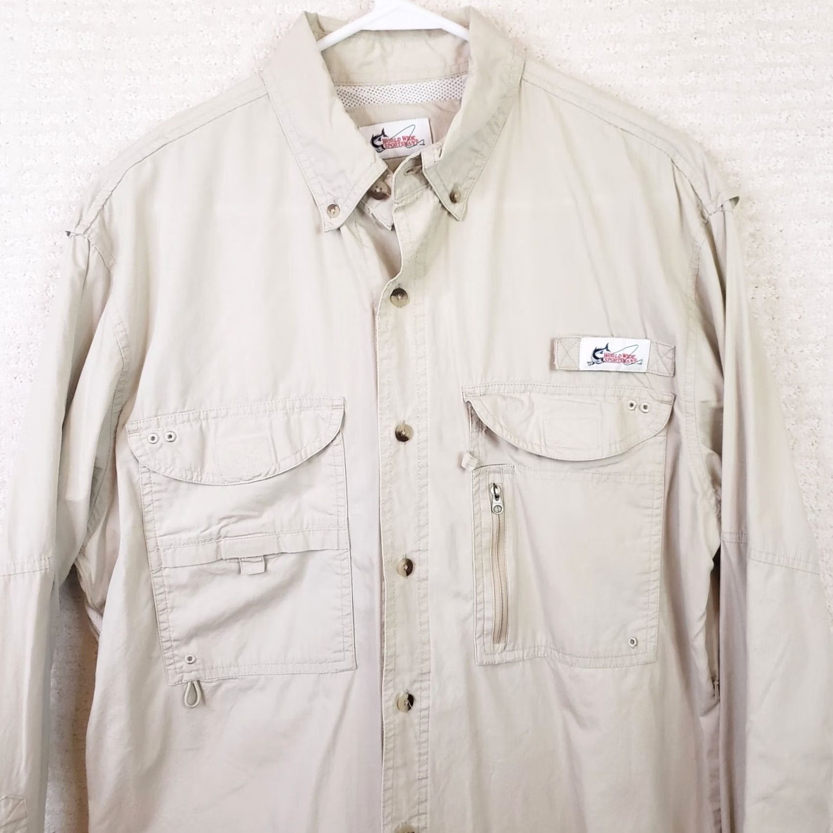 Vintage World Wide Sportsman Shirt Mens L Beige Khaki Long Sleeve Button Up Outdoor Size US M / EU 48-50 / 2 - 2 Thumbnail
