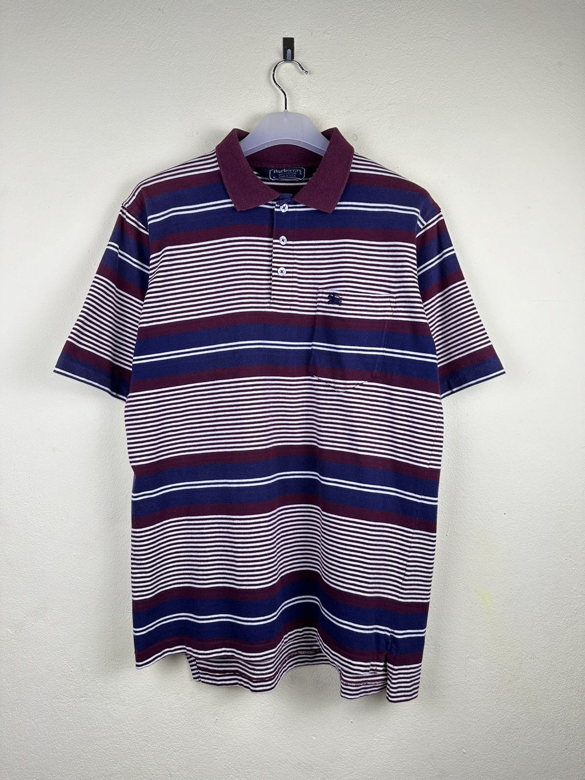 Vintage Burberry USA Stripe Single Stitch Polo A210