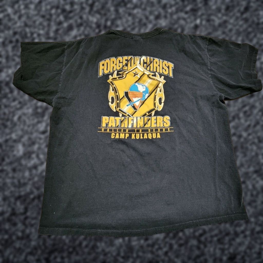 Anvil VINTAGE Anvil Mens 2XL Forged Christ Pathfinders T-Shirt Double Sided Religious Graphic Tee Crew Neck Short Sleeve Black 90s Mens Size US XXL / EU 58 / 5 - 1 Thumbnail