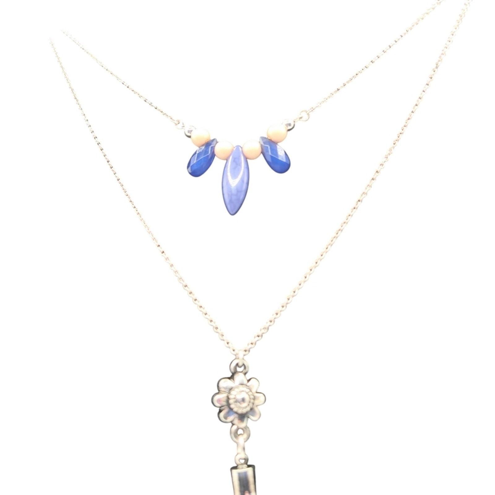 Other Layered Silver Chain Necklace Blue Beads Tassel Pendant Size ONE SIZE - 4 Thumbnail
