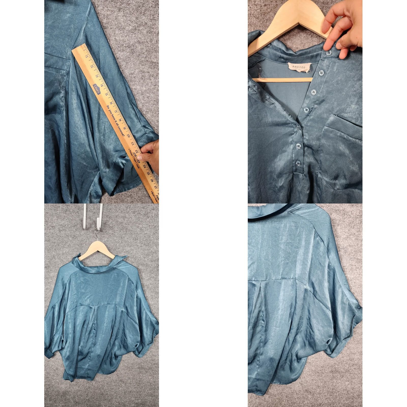Vintage Andree By Unit Shirt Womens Medium Large Blue Satin High Low Dolman Sleeve Size M / US 6-8 / IT 42-44 - 8 Thumbnail
