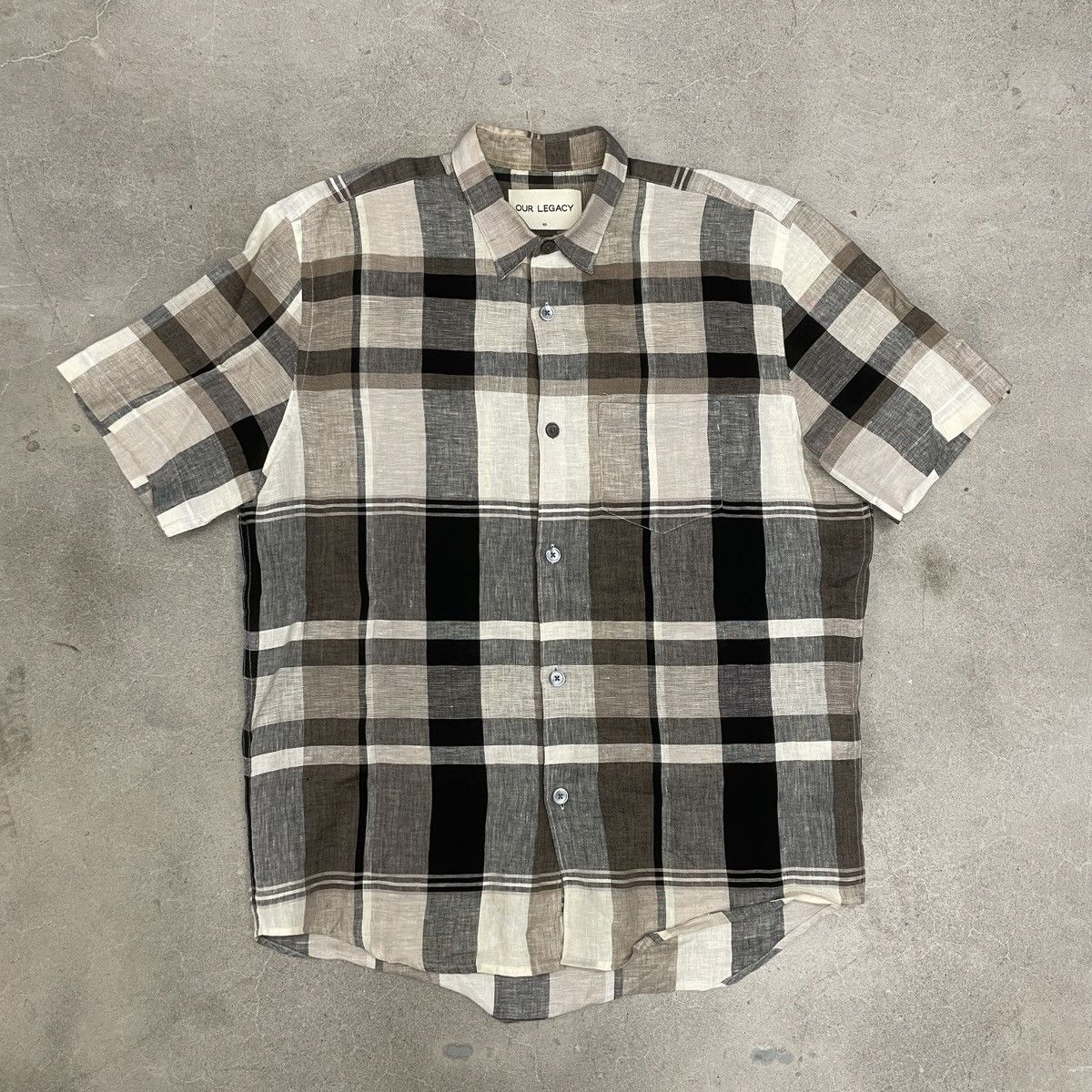 image of Our Legacy Plaid Button Up Shirt Short Sleeve in Grey, Men's (Size Large)