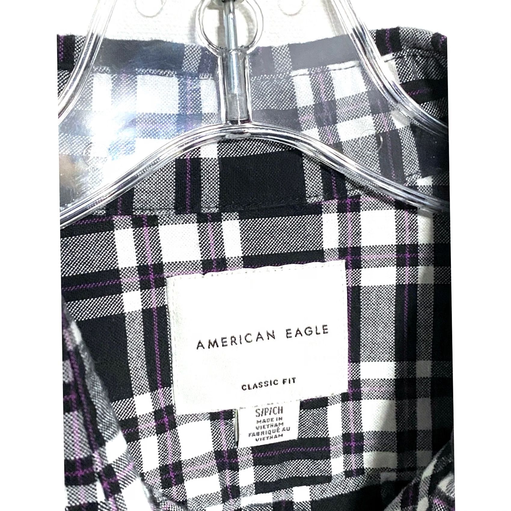 American Eagle Outfitters VINTAGE American Eagle Shirt Mens S Button Down Plaid Black White Purple Pocket Size US S / EU 44-46 / 1 - 6 Thumbnail