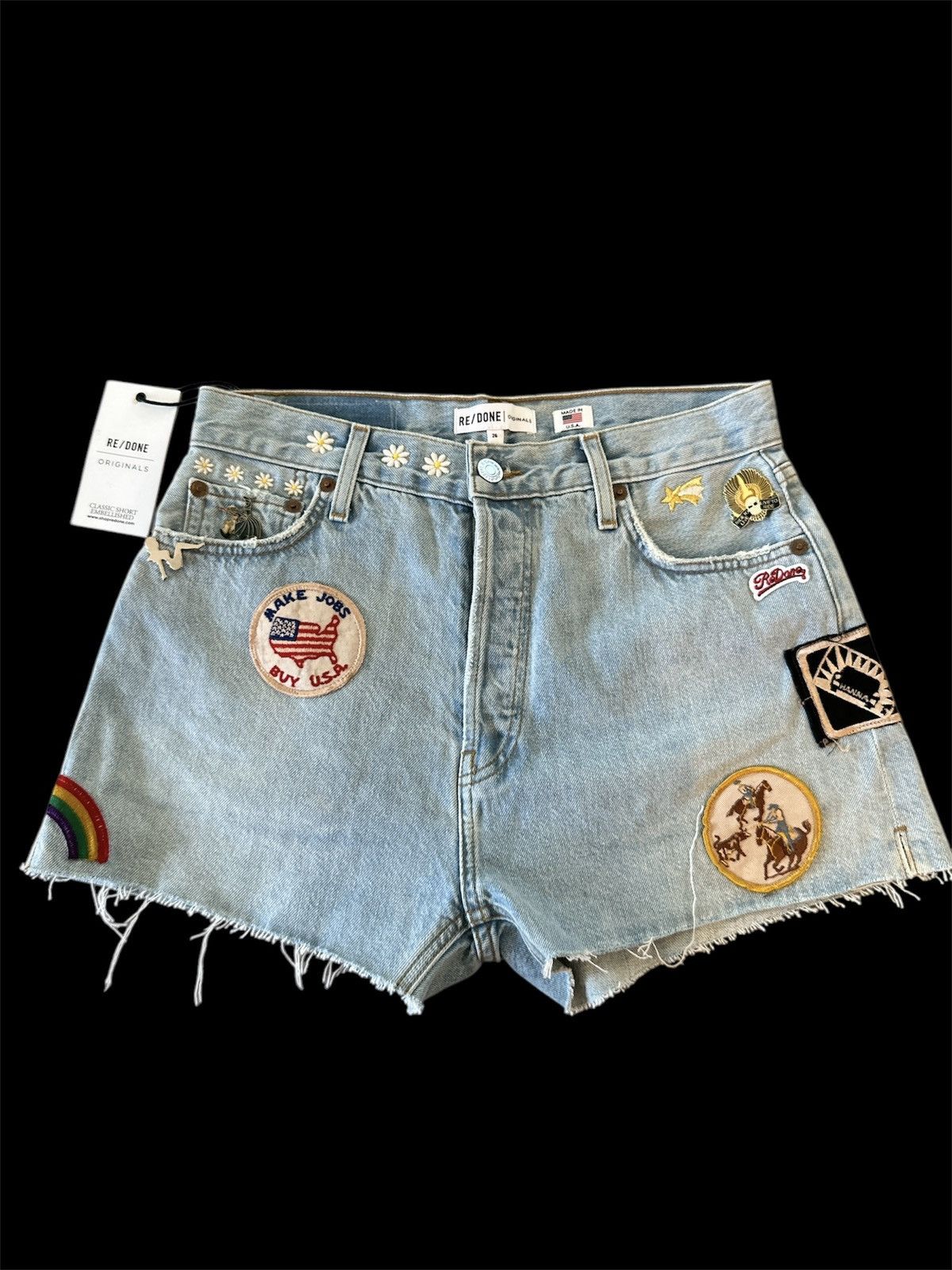 RE/DONE Re/Done Blue Jean Shorts with Patches Size 26" / US 2 / IT 38 - 2 Thumbnail