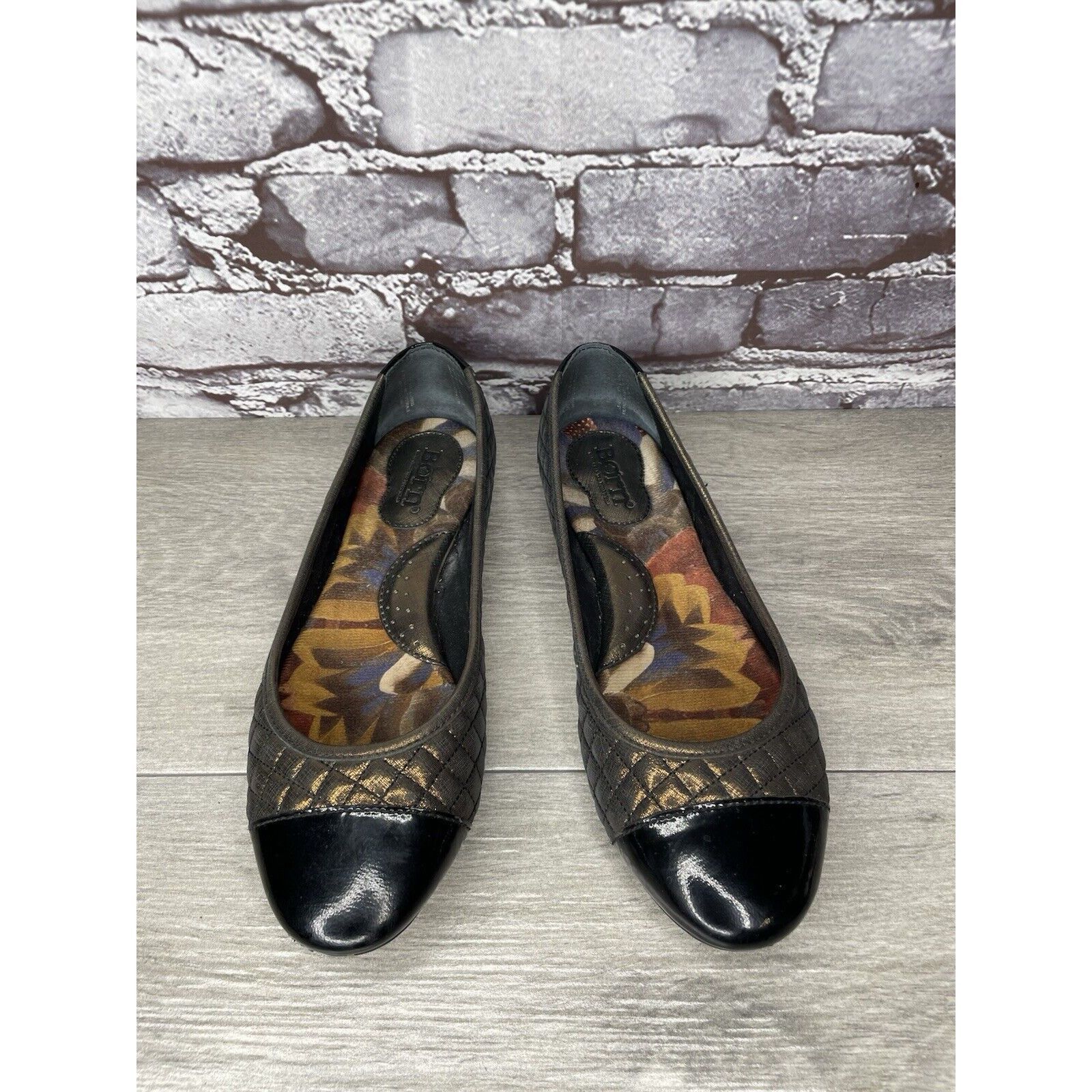 Born BORN Riley Black Bronze Quilted Metallic Patent Leather Ball Size US 7 / IT 37 - 2 Thumbnail