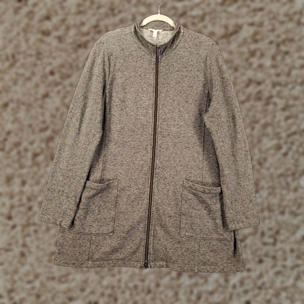 Eileen Fisher Eileen Fisher Jacket Women Large Gray Full Zip Pockets Long Hemp Cotton Cardigan Size L / US 10 / IT 46 - 1 Thumbnail