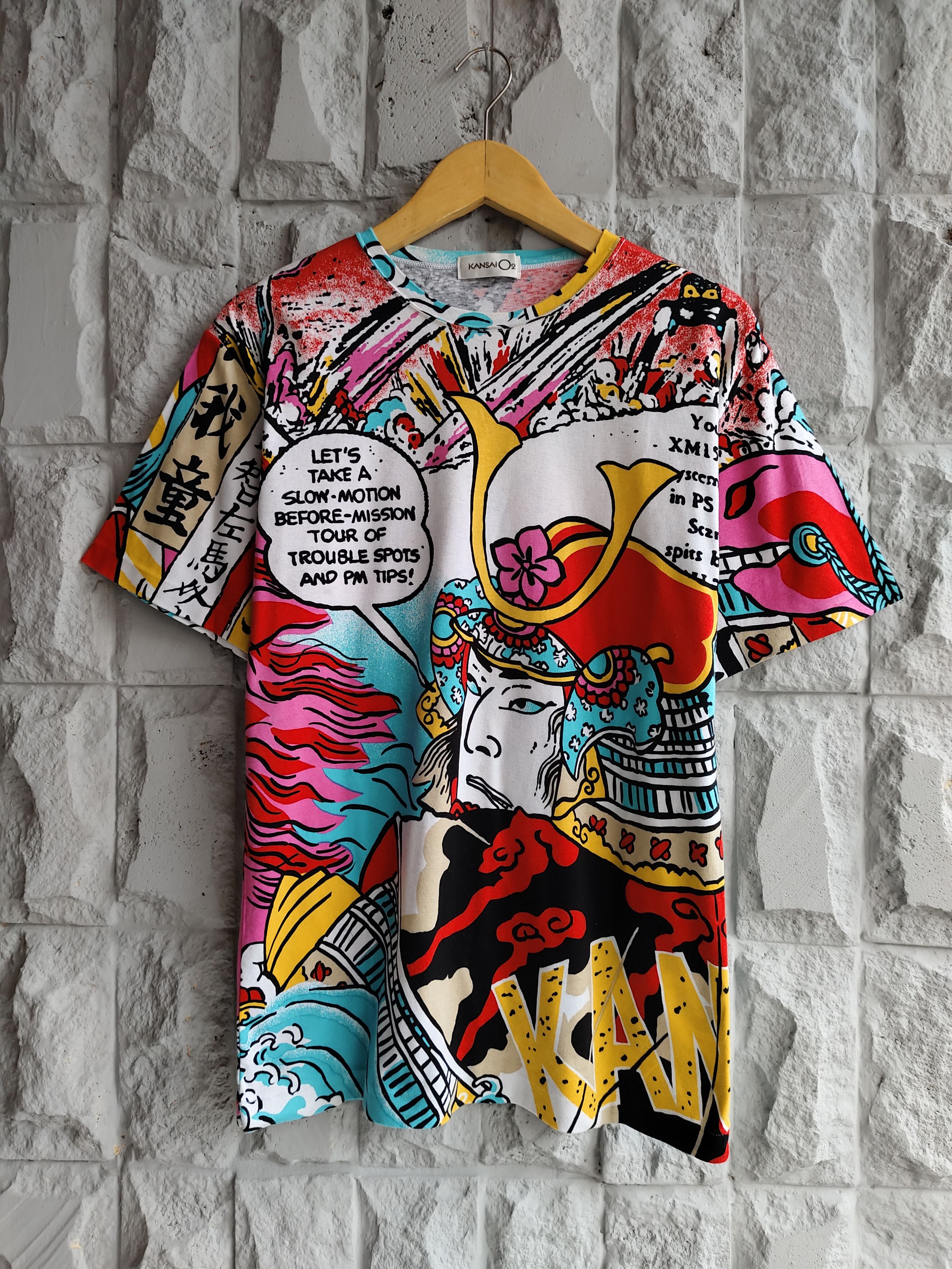 Kansai Yamamoto 80s Kansai O2🔥Archive Samurai Ukiyo-e Comic Graphic Tee Size US M / EU 48-50 / 2 - 1 Thumbnail