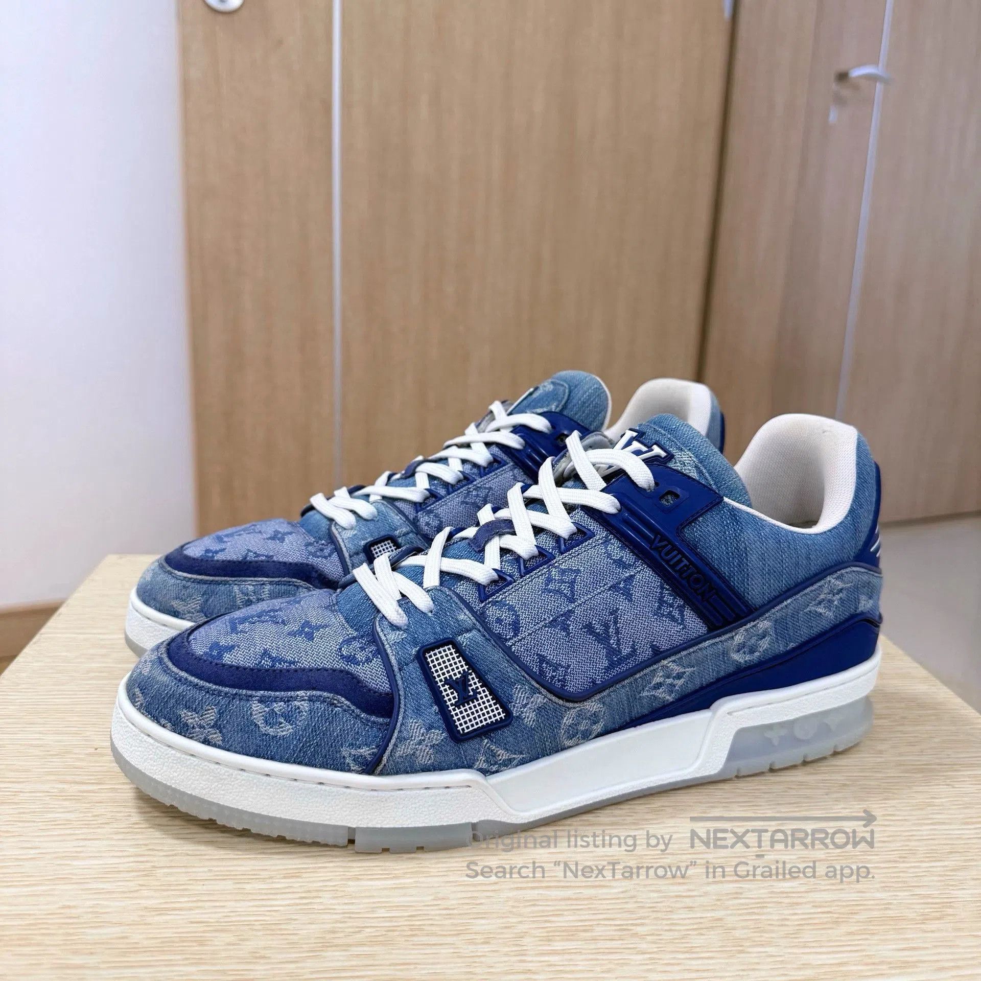 Louis Vuitton LV Trainer Blue White Denim Sneakers. Size US 11 / EU 44 - 1 Thumbnail