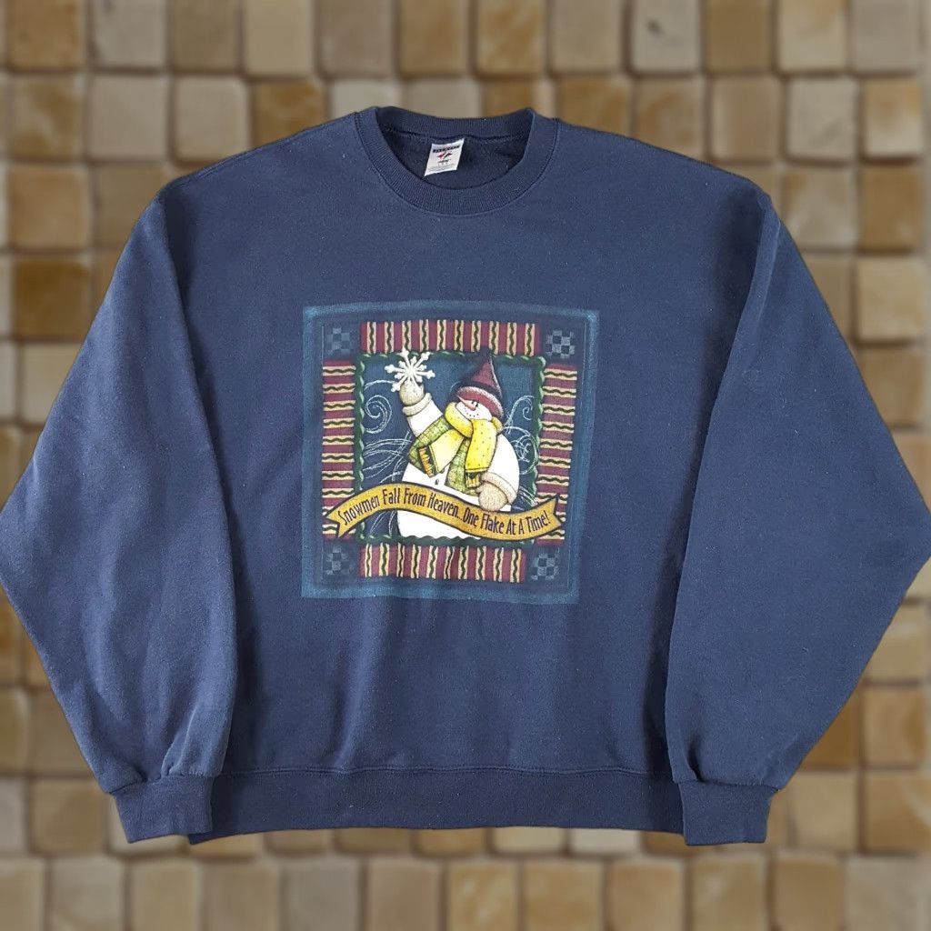Jerzees VINTAGE Jerzees 90s Snowman Frosty Christmas Size L Blue Pullover Crewneck Sweatshirt Men Blue Art Sweatshirt Size US L / EU 52-54 / 3 - 1 Thumbnail