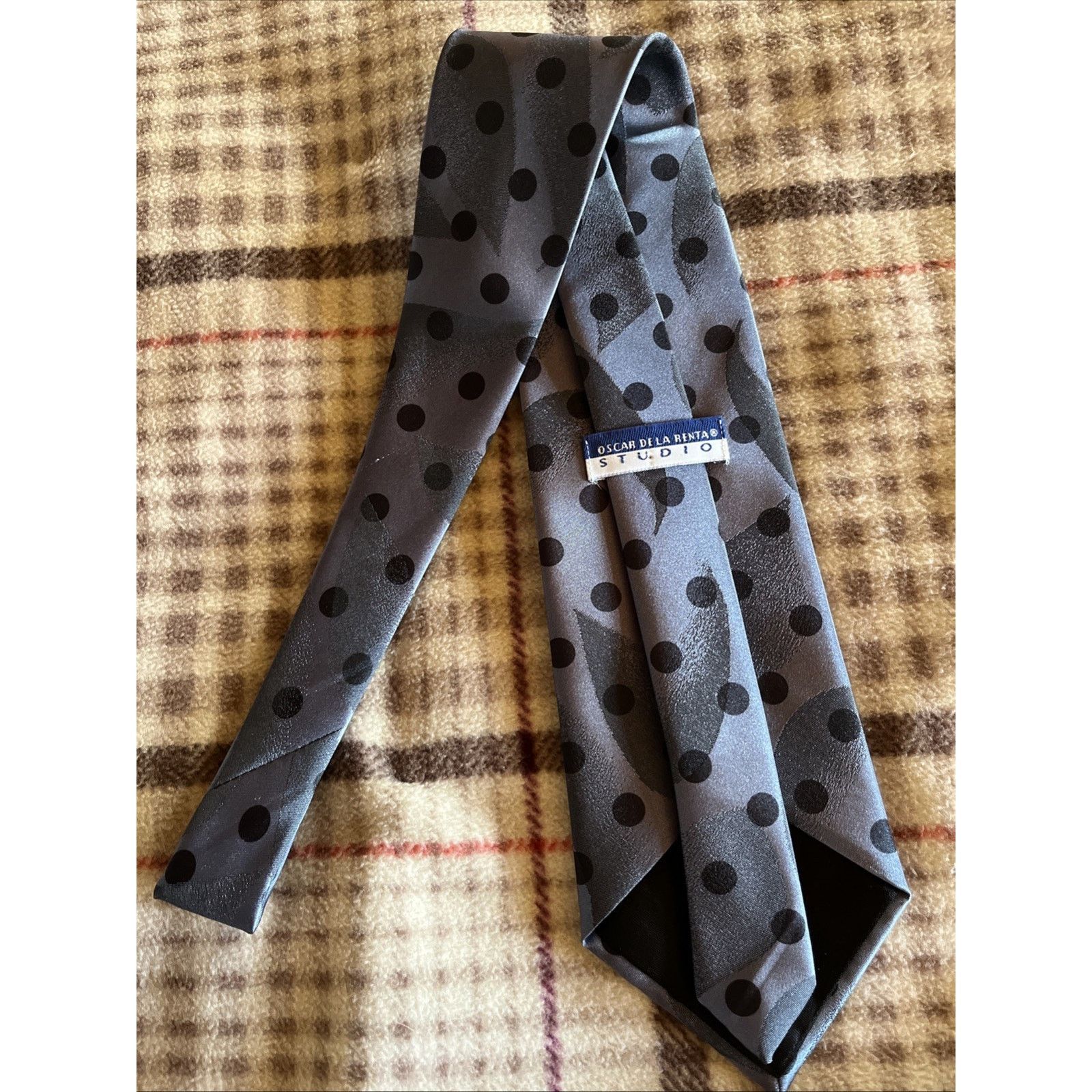 Oscar De La Renta Oscar de la Renta Studio Tie Silvery Blue Poly Silk Necktie Size ONE SIZE - 2 Thumbnail