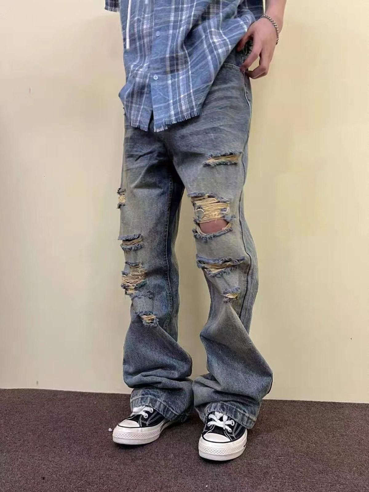 Vintage Distressed Wide-Leg Denim Jeans Size US 33 - 4 Thumbnail